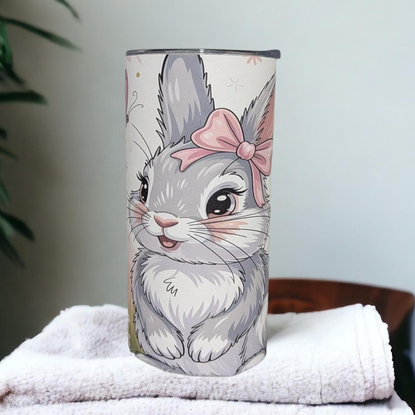 Bunny Rabbit Tumbler Can Be Personalized, Kids Cup With Name, Bunny Gift For Kids, 15oz Tumbler With Reusable Straw, Home Or On The Go