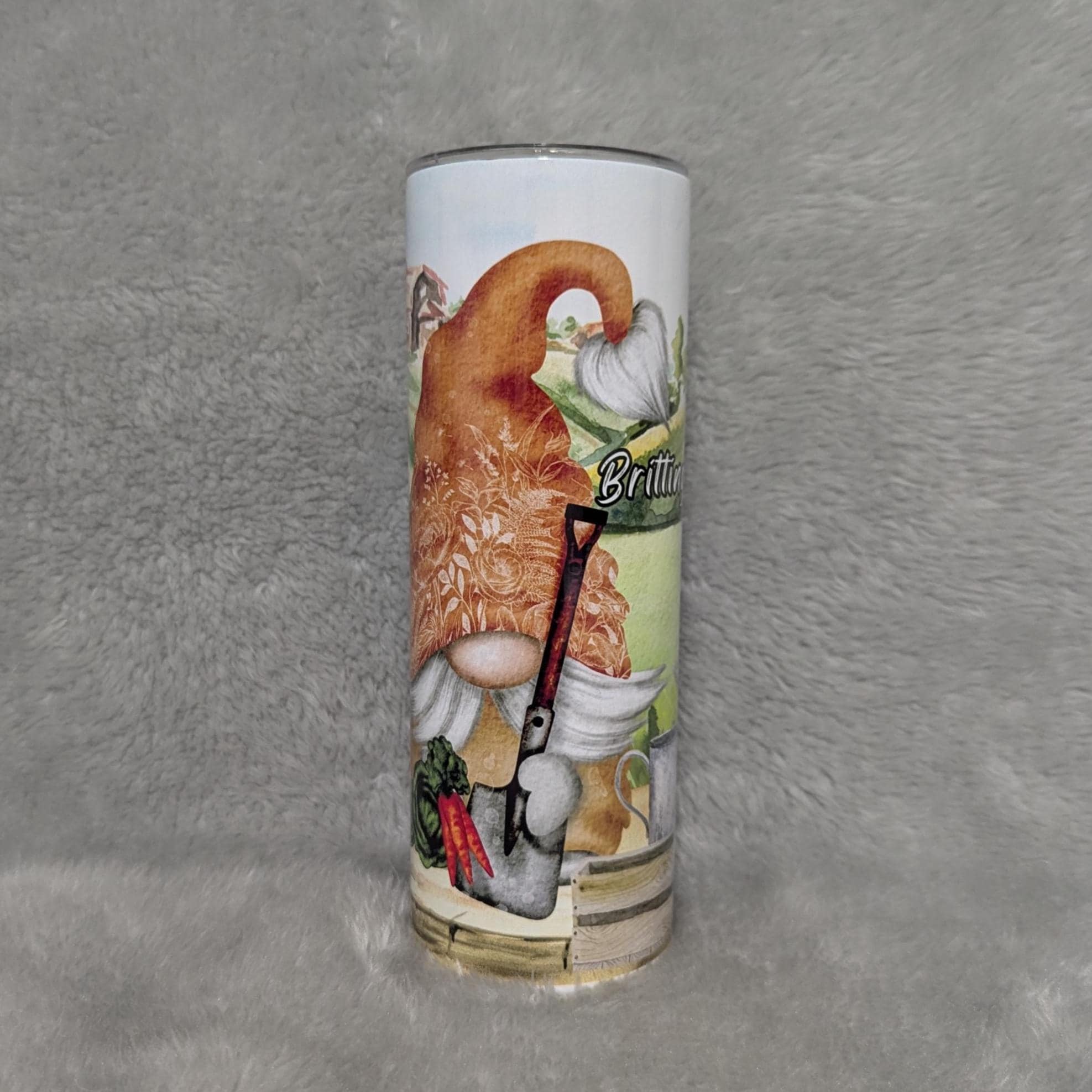 Garden Gnome Tumbler 20oz With Reusable Straw, Can Be Personalized