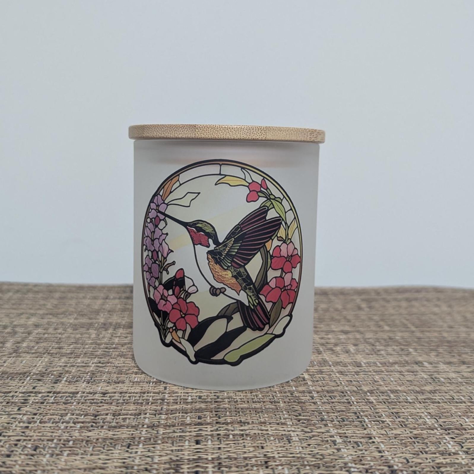 Stained Glass Hummingbird Candle Holder With A Battery Operated Flickering Tea Light