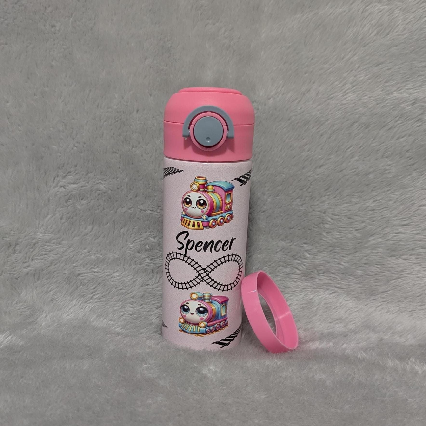 Kids Train Water Bottle 12oz With Reusable Straw,Can Be Personalized