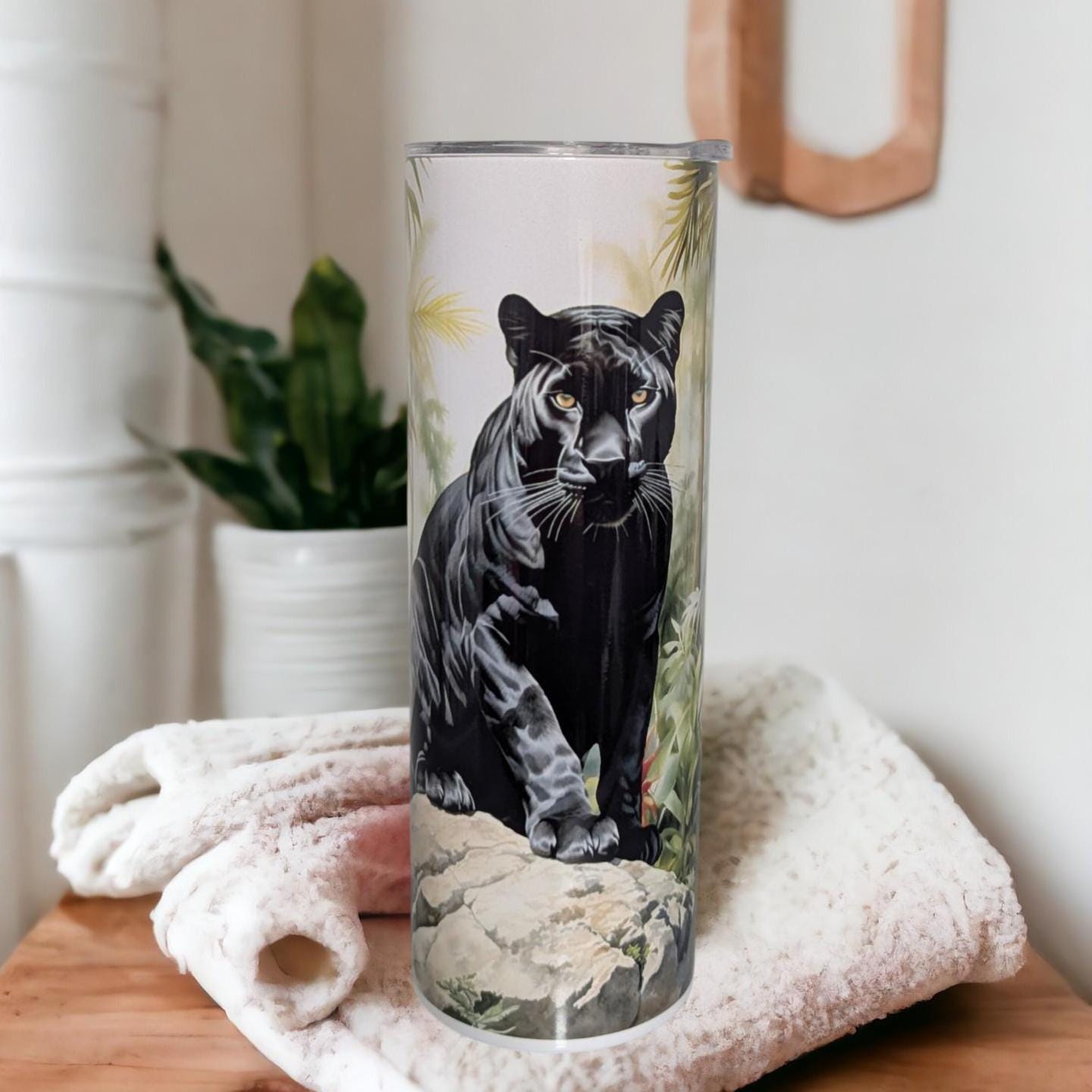 Black Panther Tumbler 20oz With Reusable Straw, Can Be Personalized