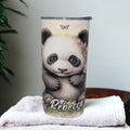 Panda Bear With Flowers And Butterflies Tumbler, Panda Tumbler Can Be Personalized, Kids Cup With Name, Includes A Reusable Plastic Straw