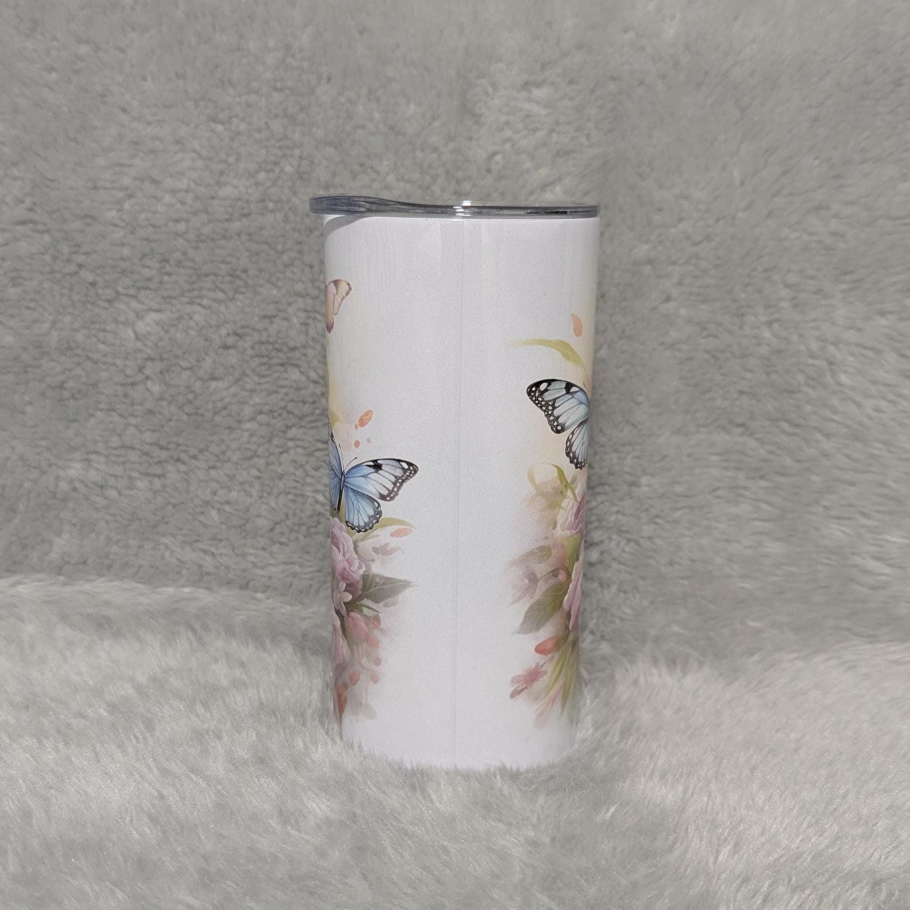 Panda Bear With Flowers And Butterflies Tumbler, Panda Tumbler Can Be Personalized, Kids Cup With Name, Includes A Reusable Plastic Straw