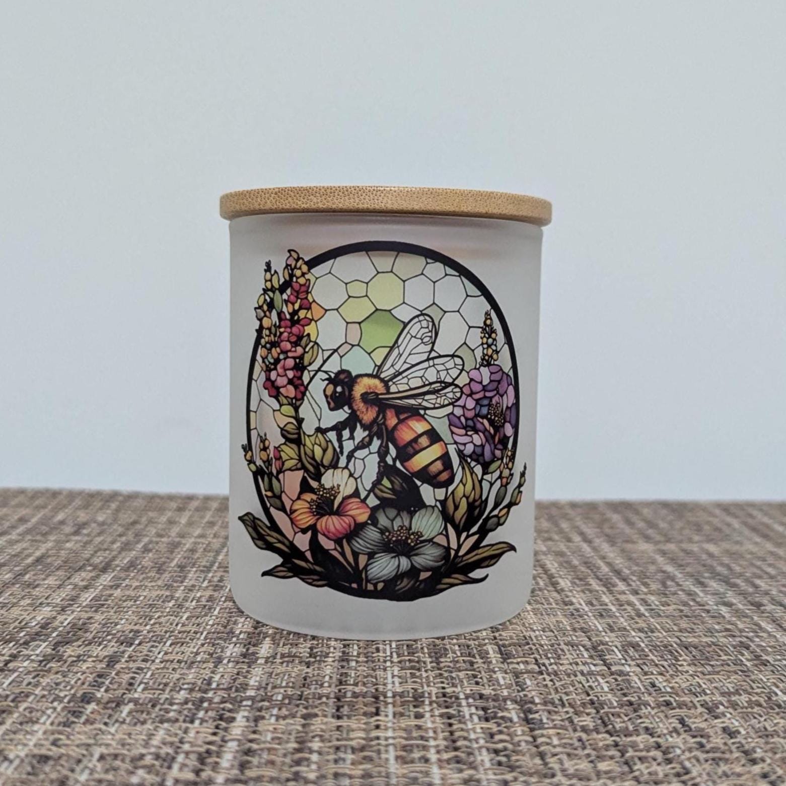 Stained Glass Bee Design Candle Holder With A Battery Operated Flickering Tea Light