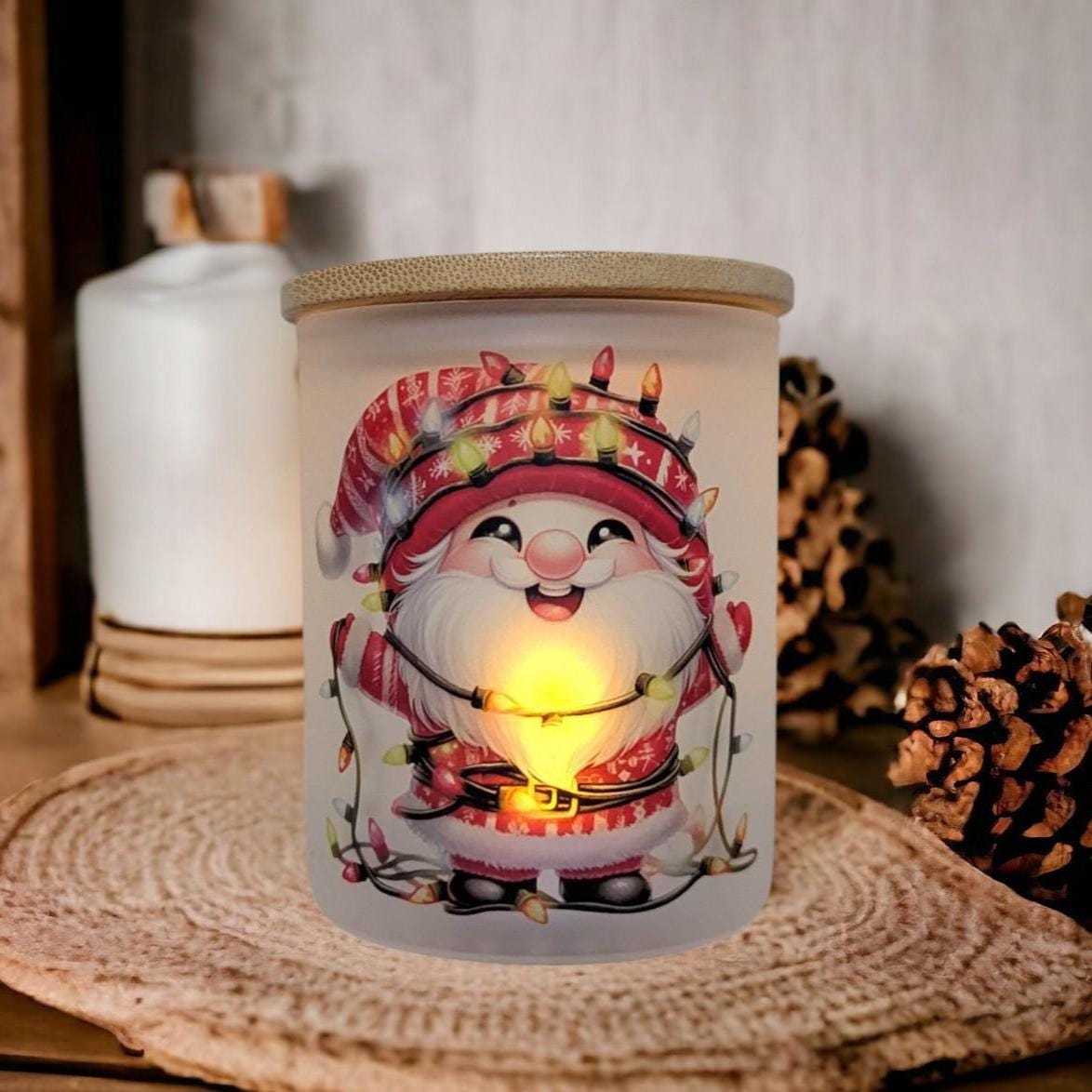 Santa Candle Holder With A Battery Operated Flickering Tea Light