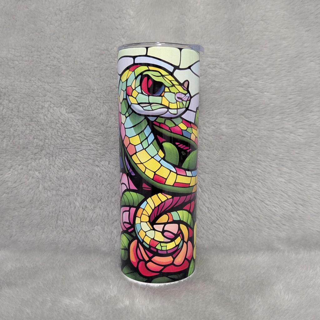 Beautiful Snake Tumbler With A Stained Glass Design 20oz With Reusable Straw, Can Be Personalized