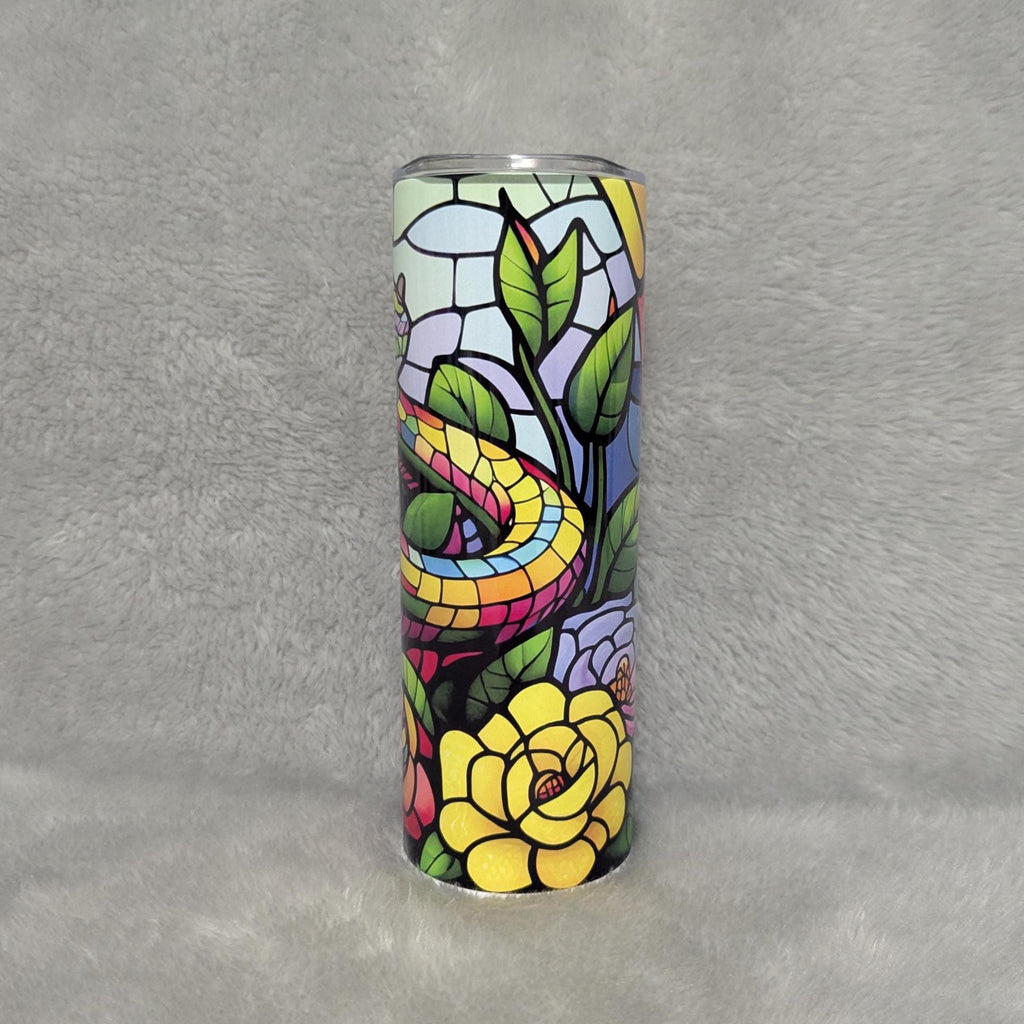 Beautiful Snake Tumbler With A Stained Glass Design 20oz With Reusable Straw, Can Be Personalized
