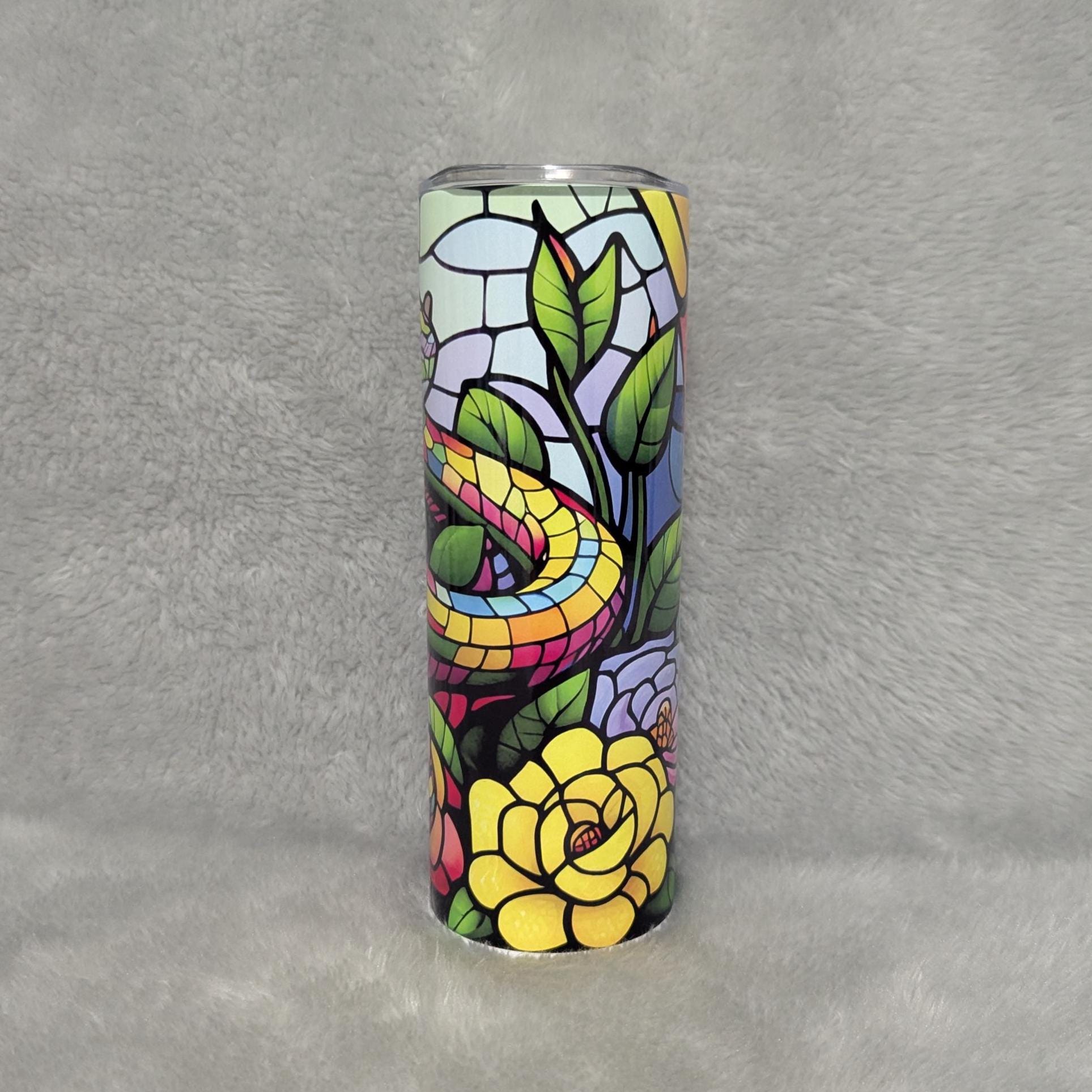 Beautiful Snake Tumbler With A Stained Glass Design 20oz With Reusable Straw, Can Be Personalized