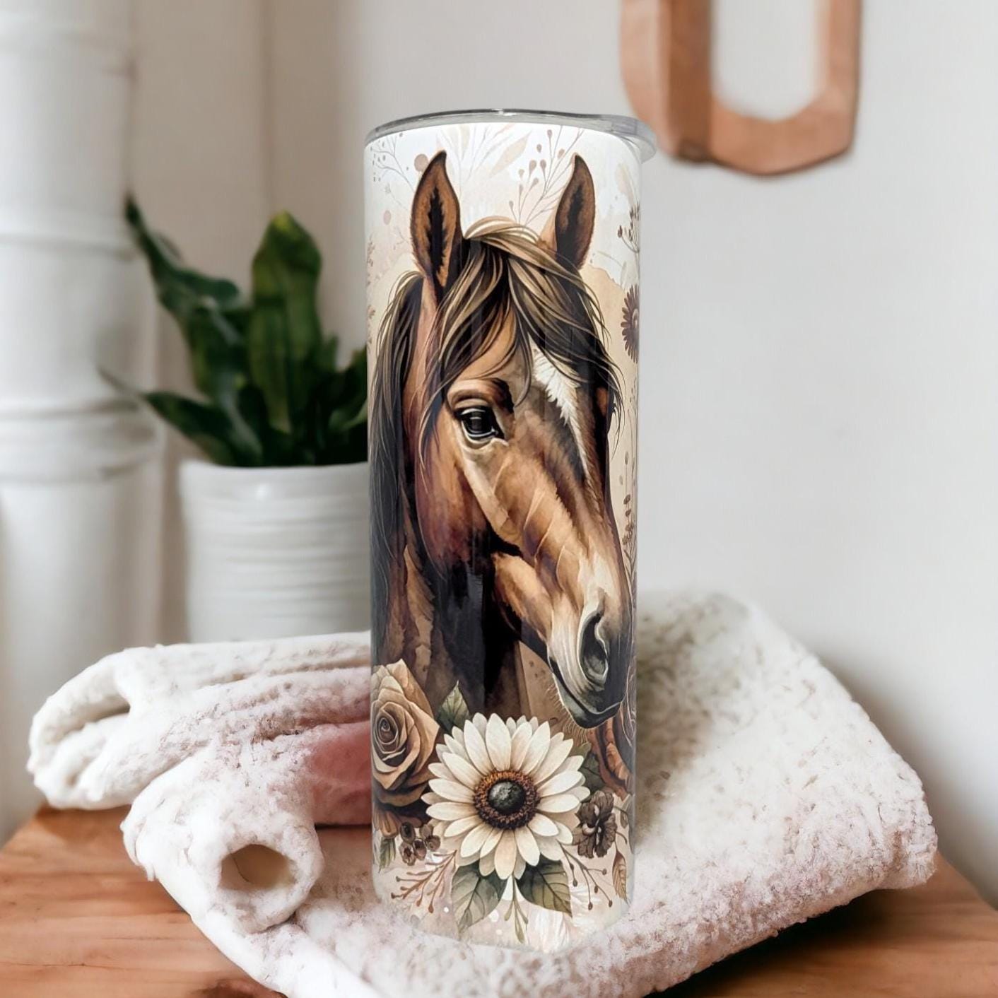 Horse Tumbler with Boho Flowers - Perfect Gift for Animal and Nature Lovers, Can Be Personalized, Cup With Name, Horse Lover Gift For Her