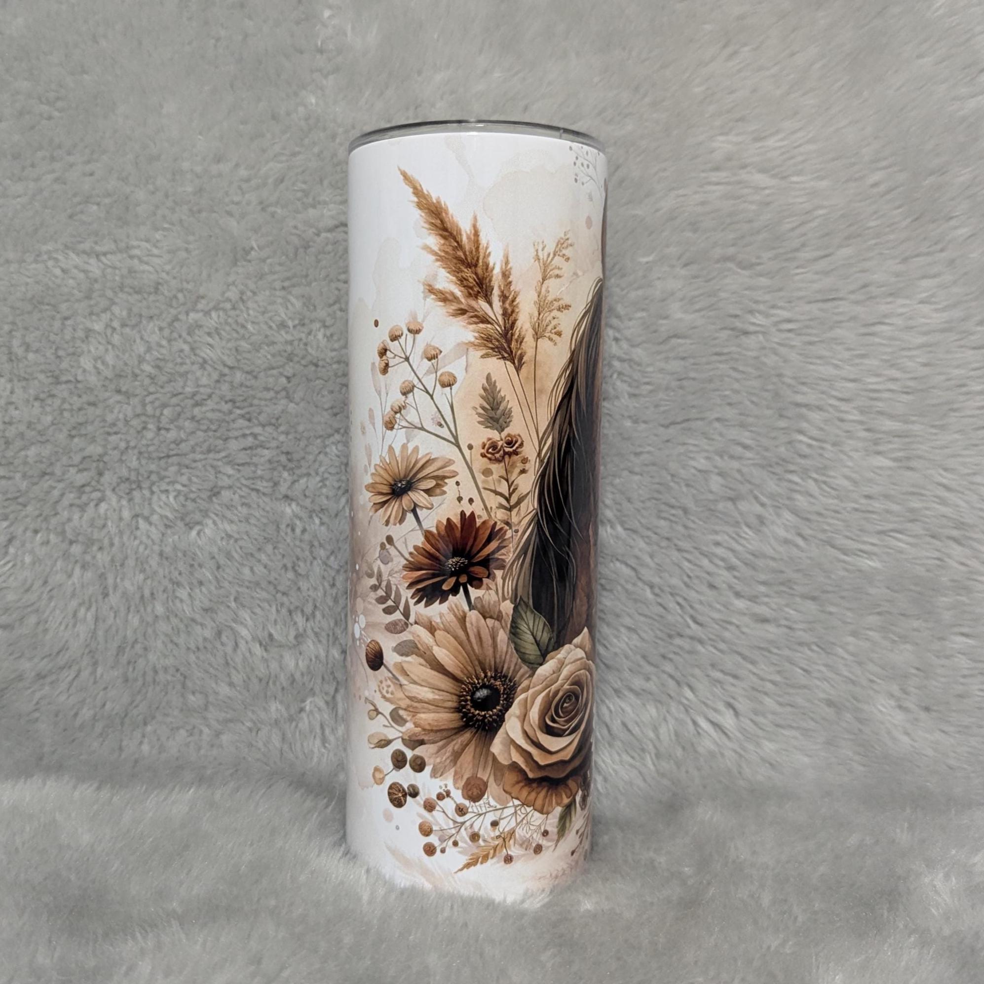 Horse Tumbler with Boho Flowers - Perfect Gift for Animal and Nature Lovers, Can Be Personalized, Cup With Name, Horse Lover Gift For Her