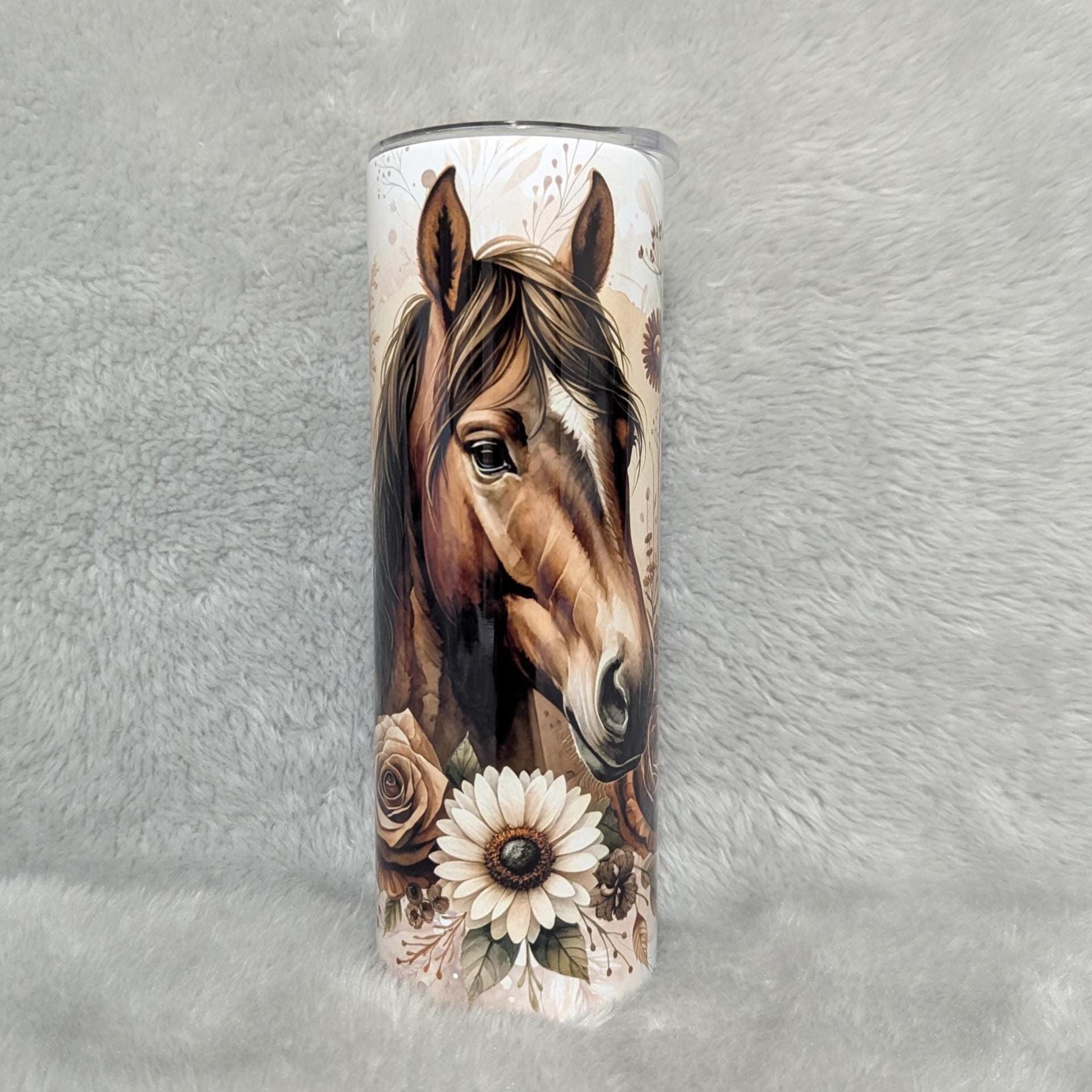Horse Tumbler with Boho Flowers - Perfect Gift for Animal and Nature Lovers, Can Be Personalized, Cup With Name, Horse Lover Gift For Her