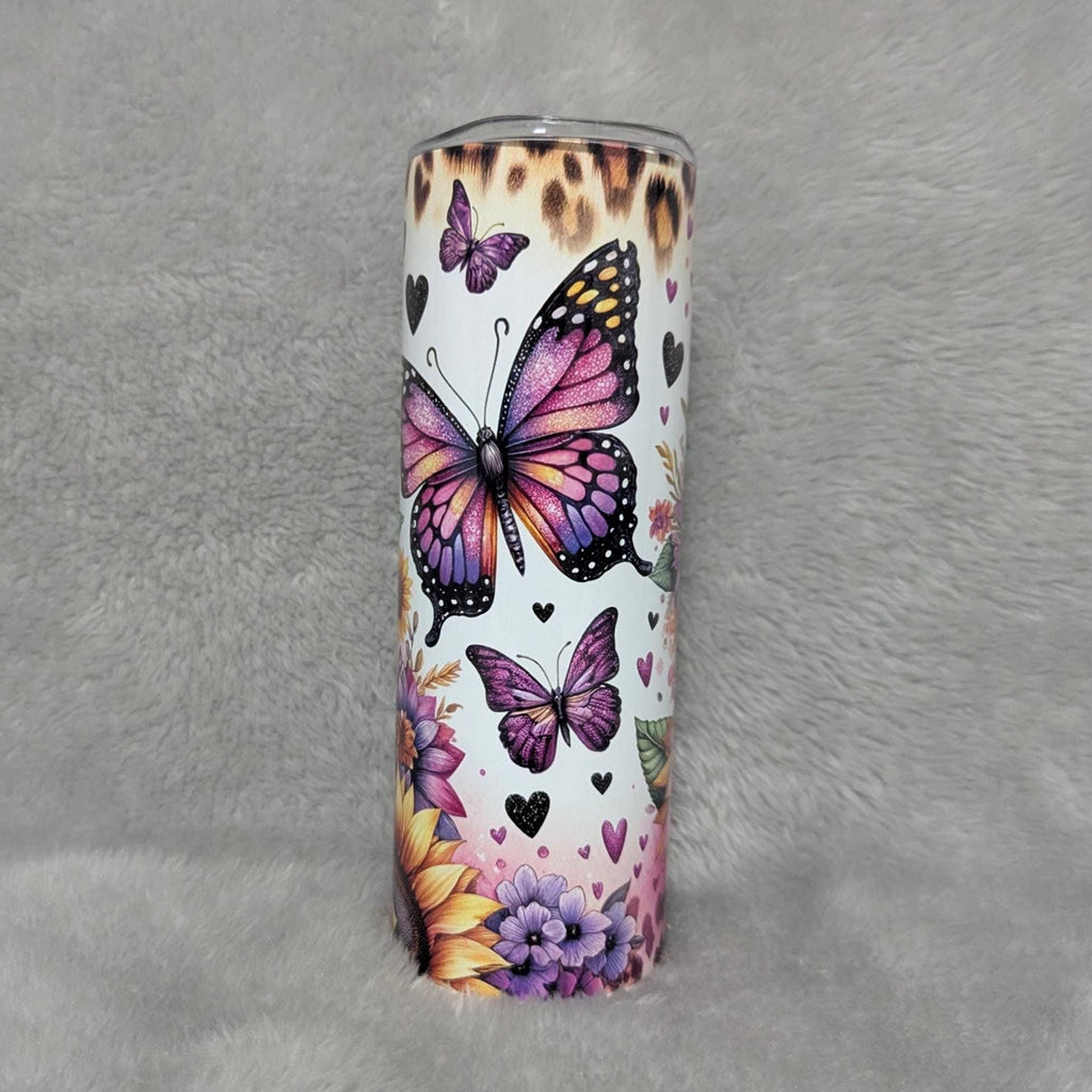 Beautiful Butterflies and Sunflowers Tumbler 20oz With Reusable Straw, Can Be Personalized