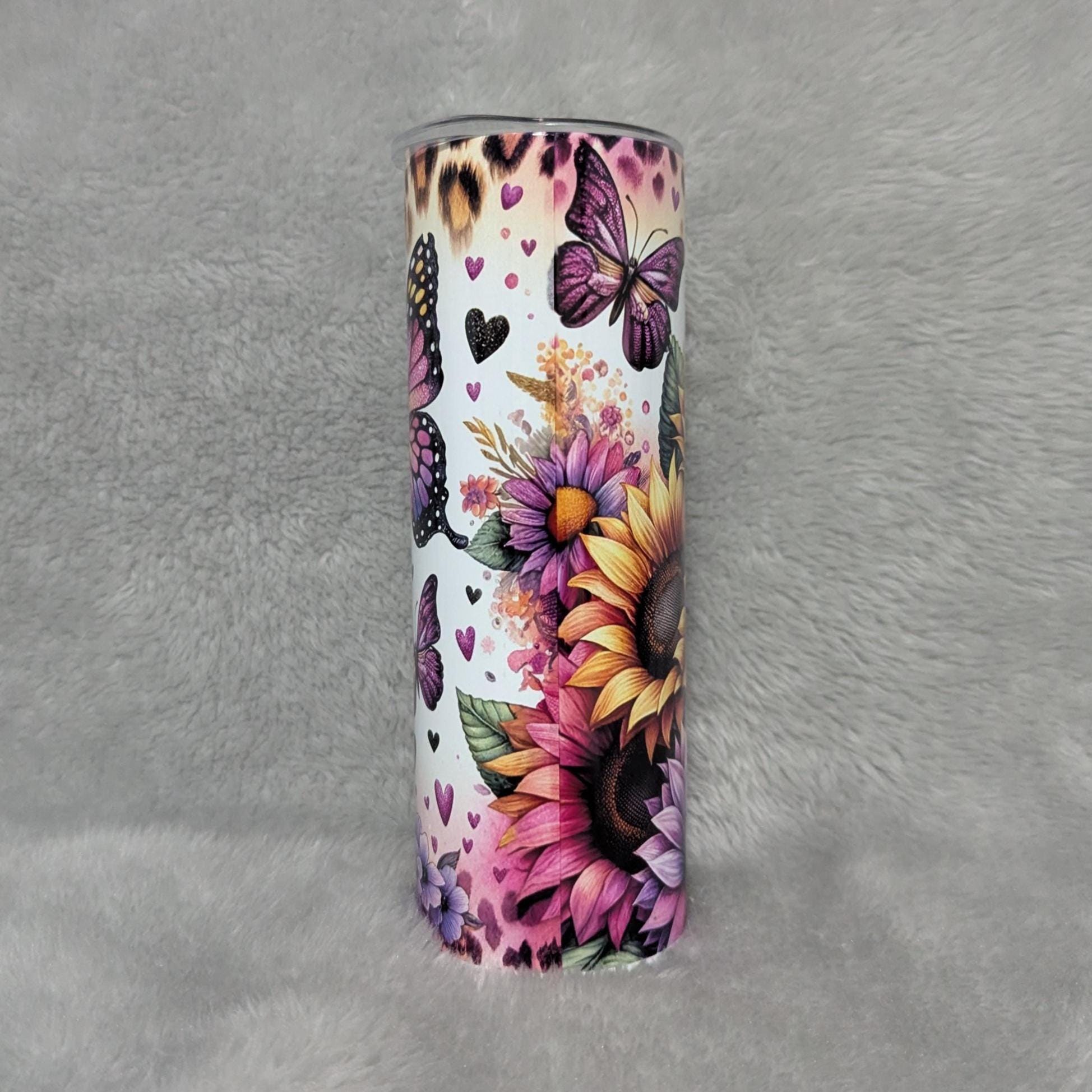 Beautiful Butterflies and Sunflowers Tumbler 20oz With Reusable Straw, Can Be Personalized