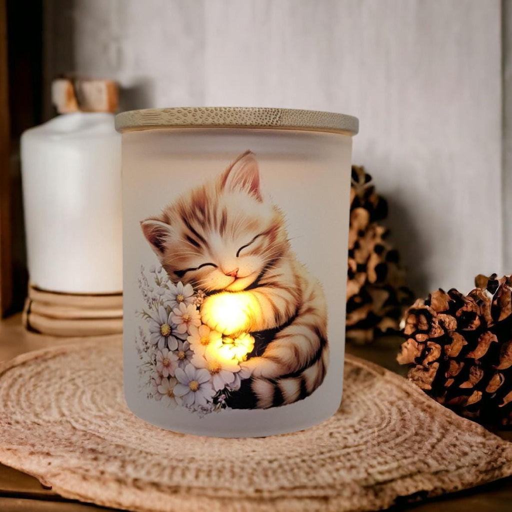 Tabby Kitten Candle Holder With A Battery Operated Flickering Tea Light