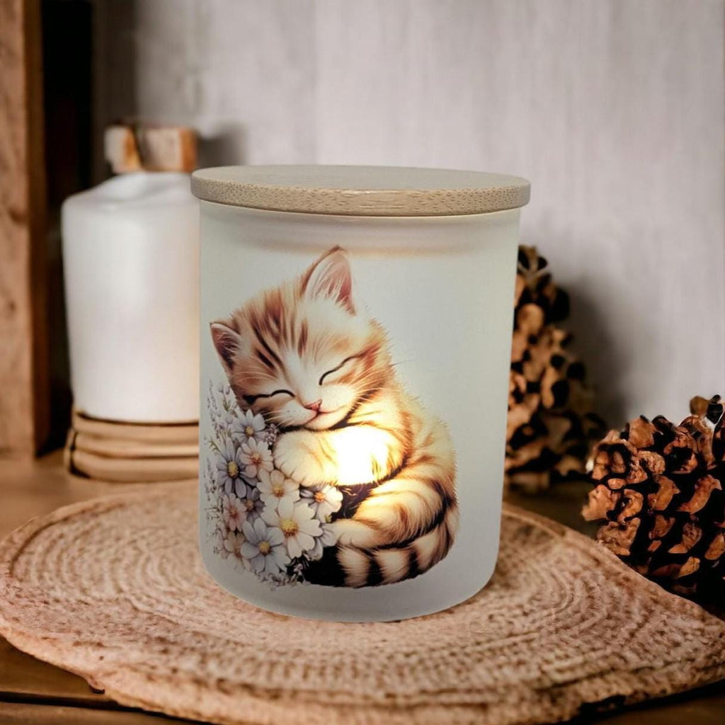 Tabby Kitten Candle Holder With A Battery Operated Flickering Tea Light