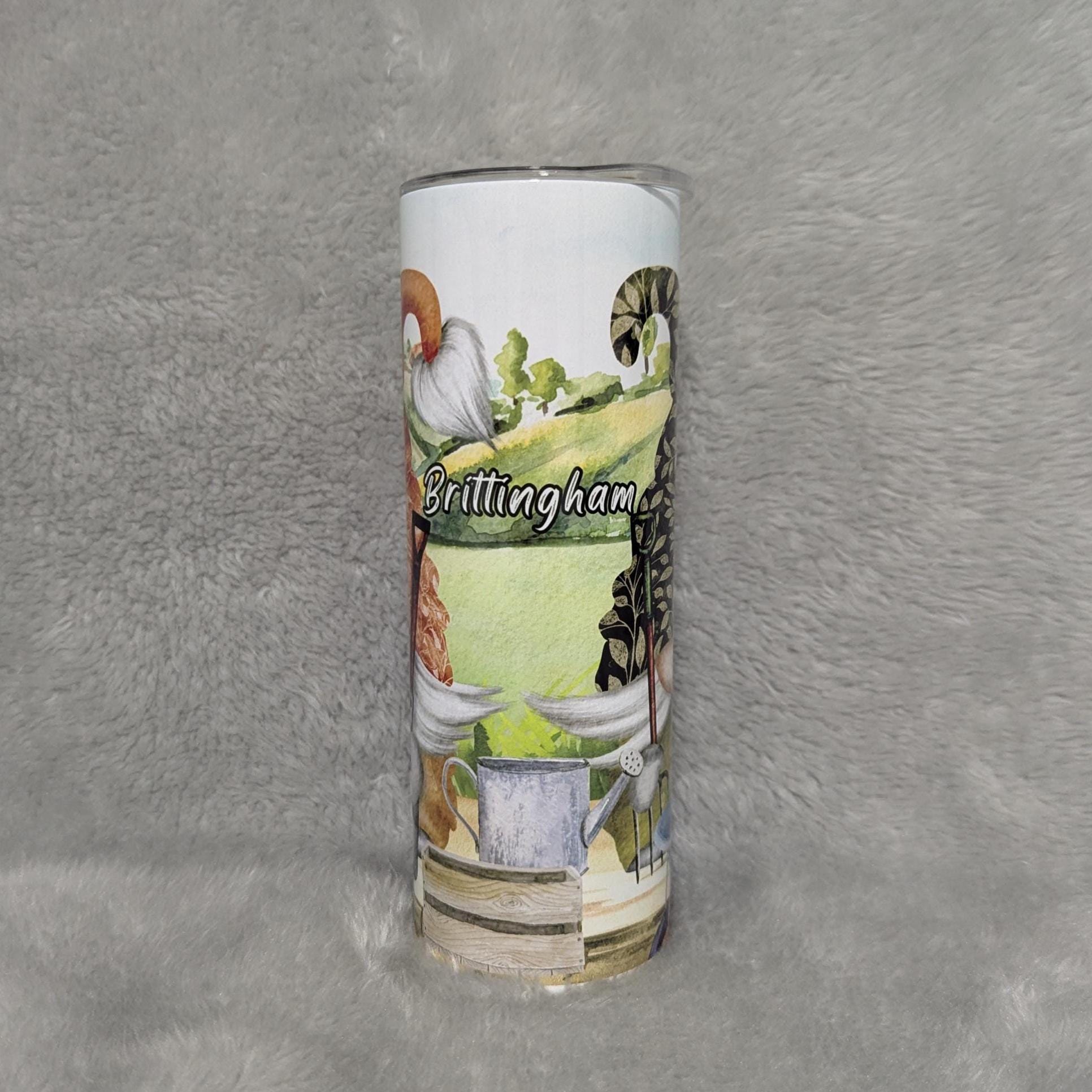 Garden Gnome Tumbler 20oz With Reusable Straw, Can Be Personalized