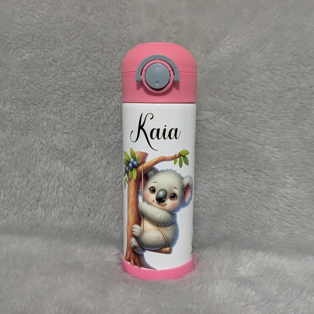 Kids Koala Bear Water Bottle 12oz With Reusable Straw, Can Be Personalized