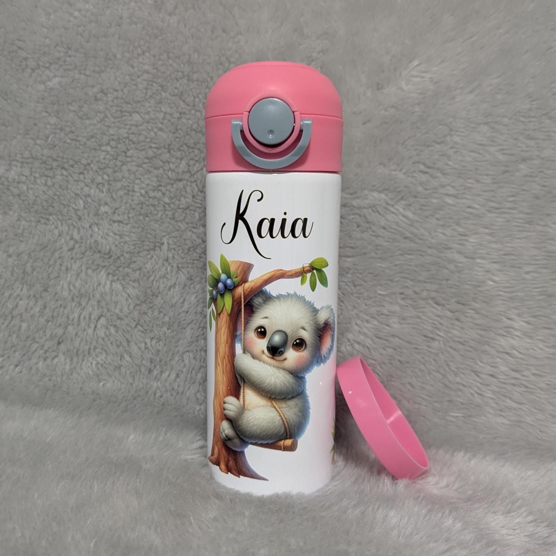 Kids Koala Bear Water Bottle 12oz With Reusable Straw, Can Be Personalized