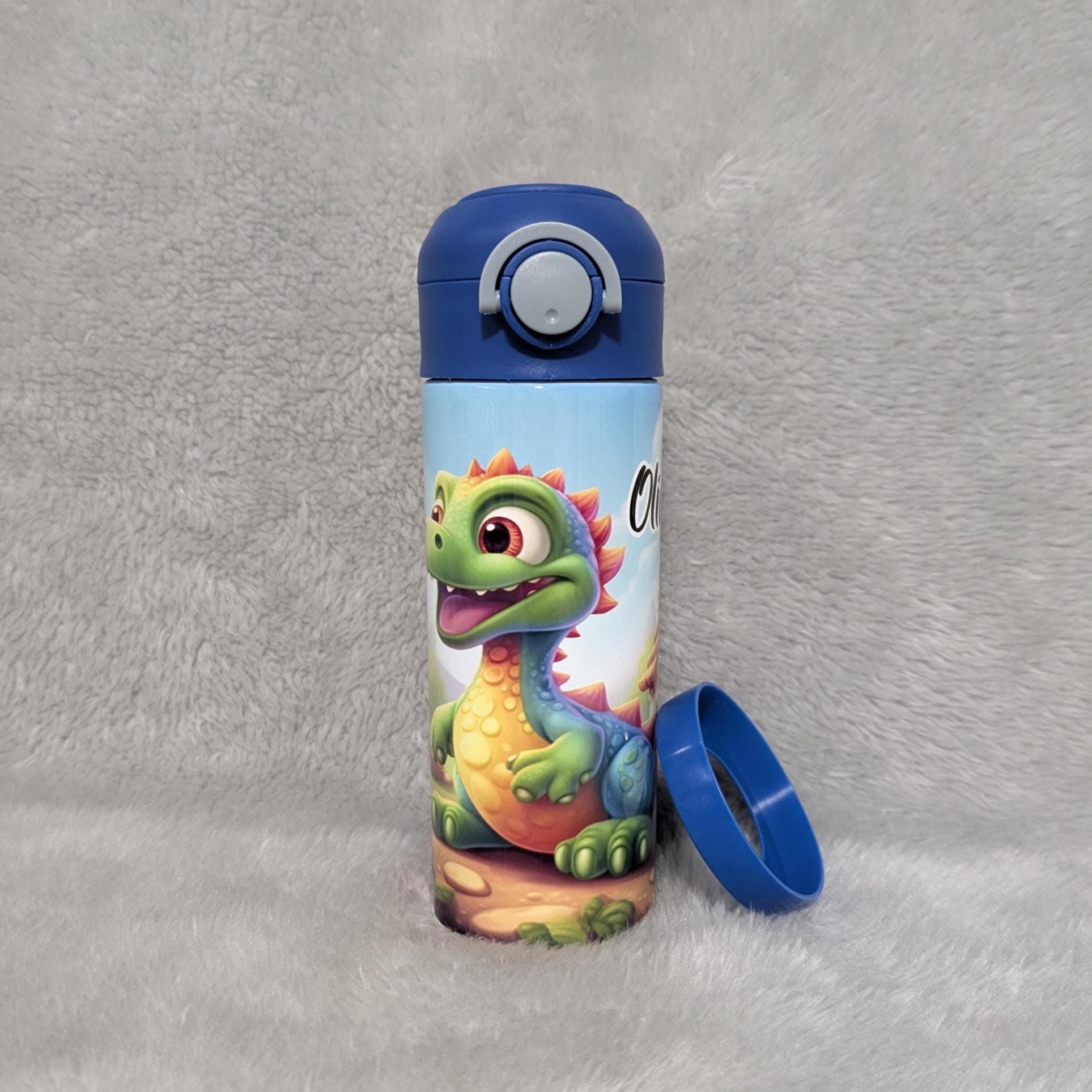 Adorable Kids Dinosaur Water Bottle 12oz With Reusable Straw Can Be Personalized
