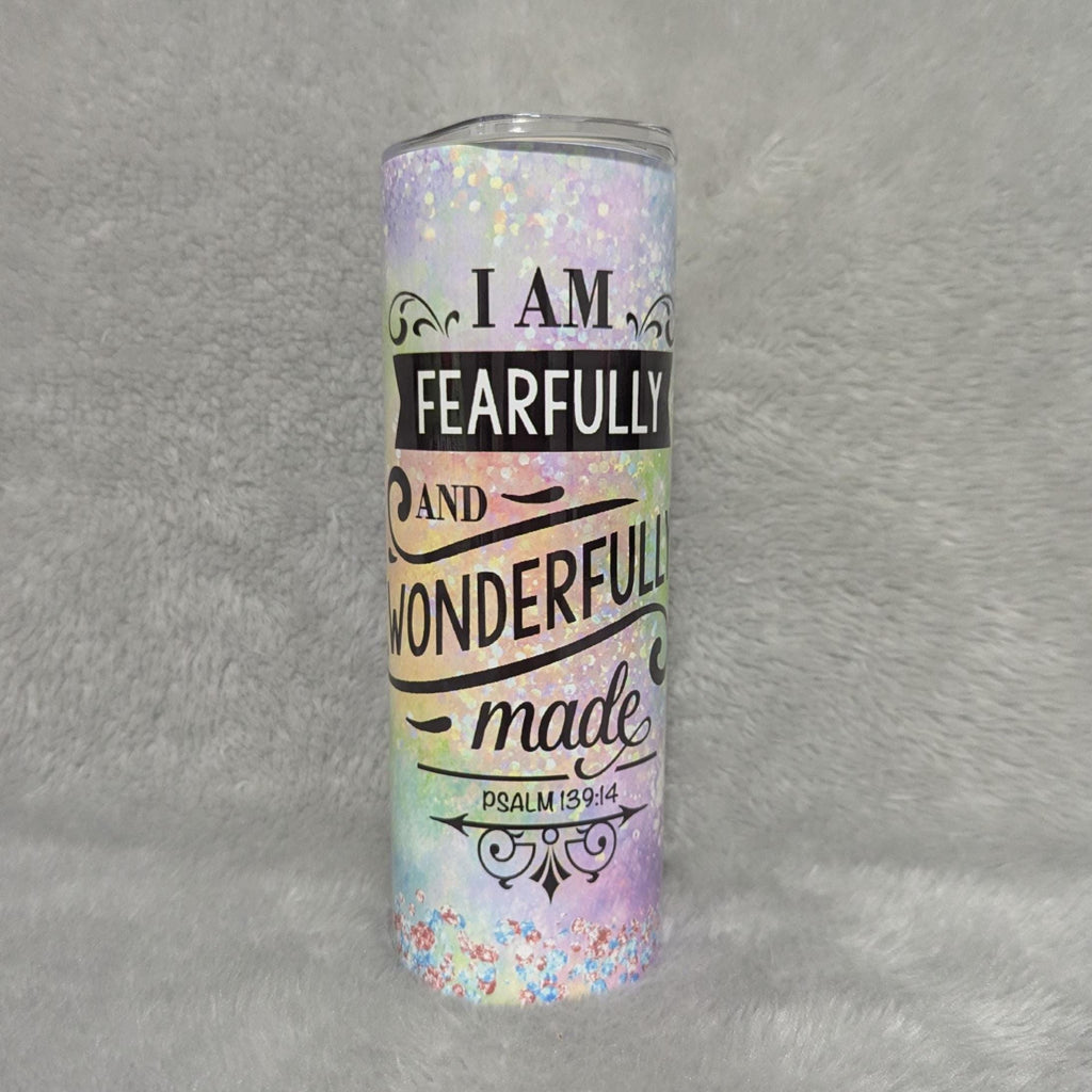Religious Tumbler Psalm 139:14 - I Am Fearfully and Wonderfully Made, 20oz With Reusable Straw
