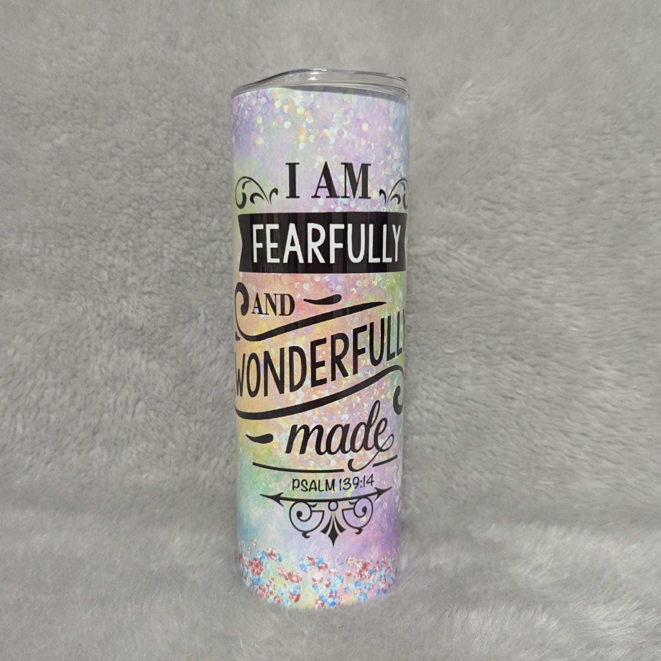 Religious Tumbler Psalm 139:14 - I Am Fearfully and Wonderfully Made, 20oz With Reusable Straw