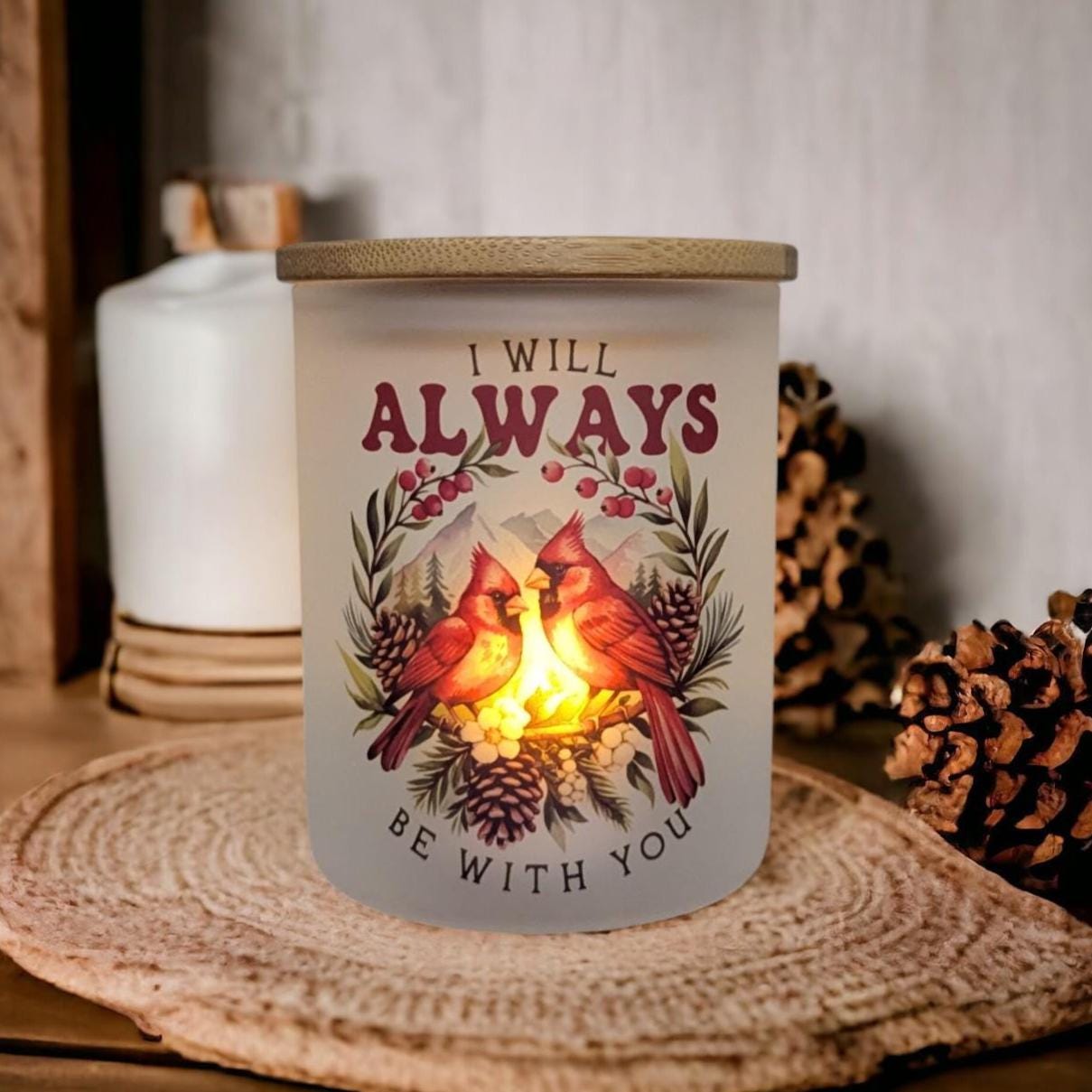 Cardinal Candle Holder With A Battery Operated Flickering Tea Light, I will Always Be With You Cardinal Candle