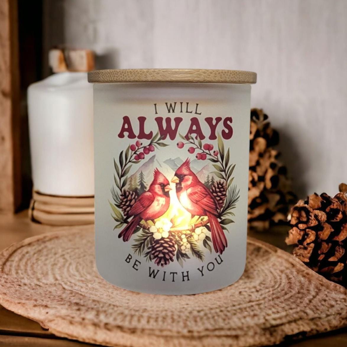 Cardinal Candle Holder With A Battery Operated Flickering Tea Light, I will Always Be With You Cardinal Candle