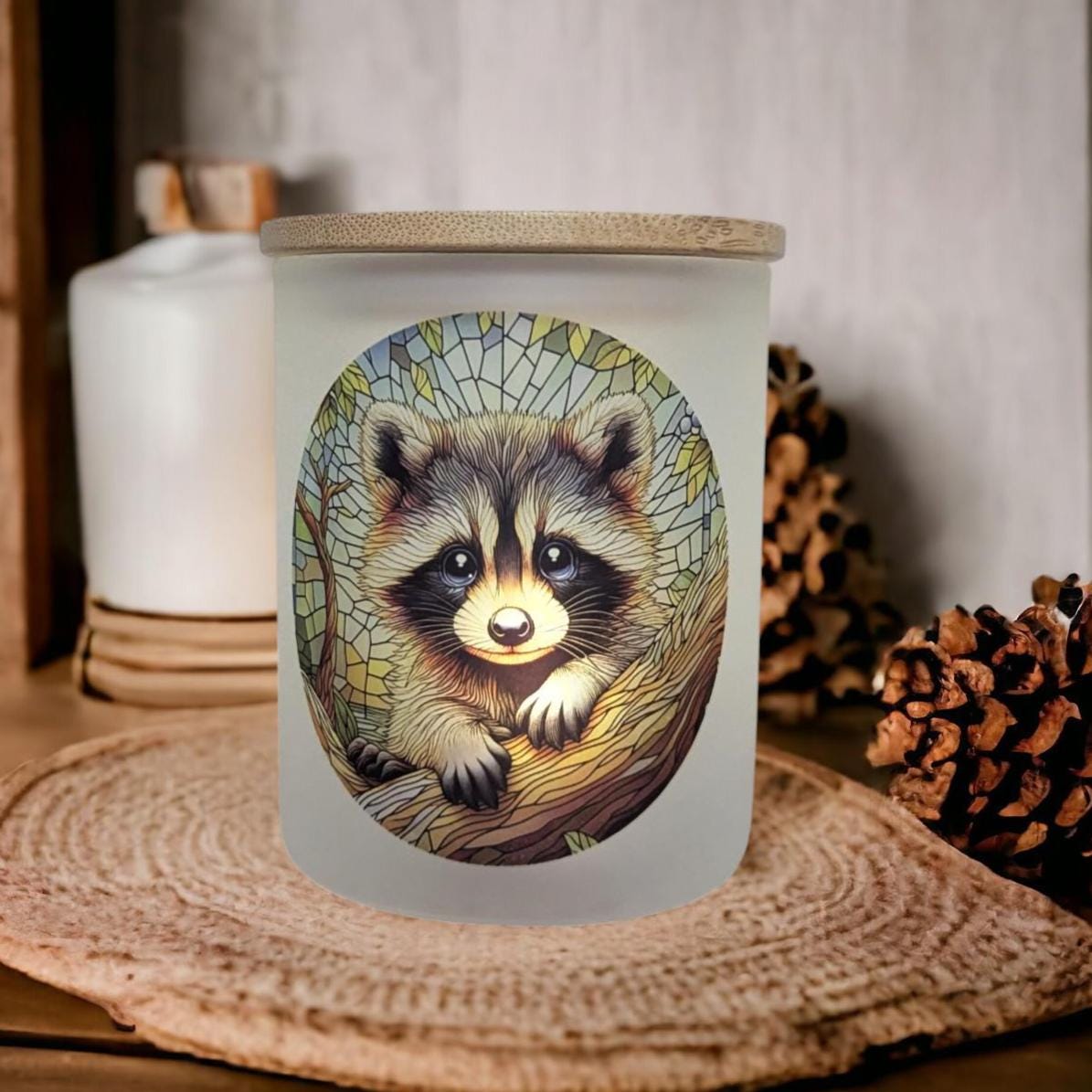 Raccoon Candle Holder With A Battery Operated Flickering Tea Light