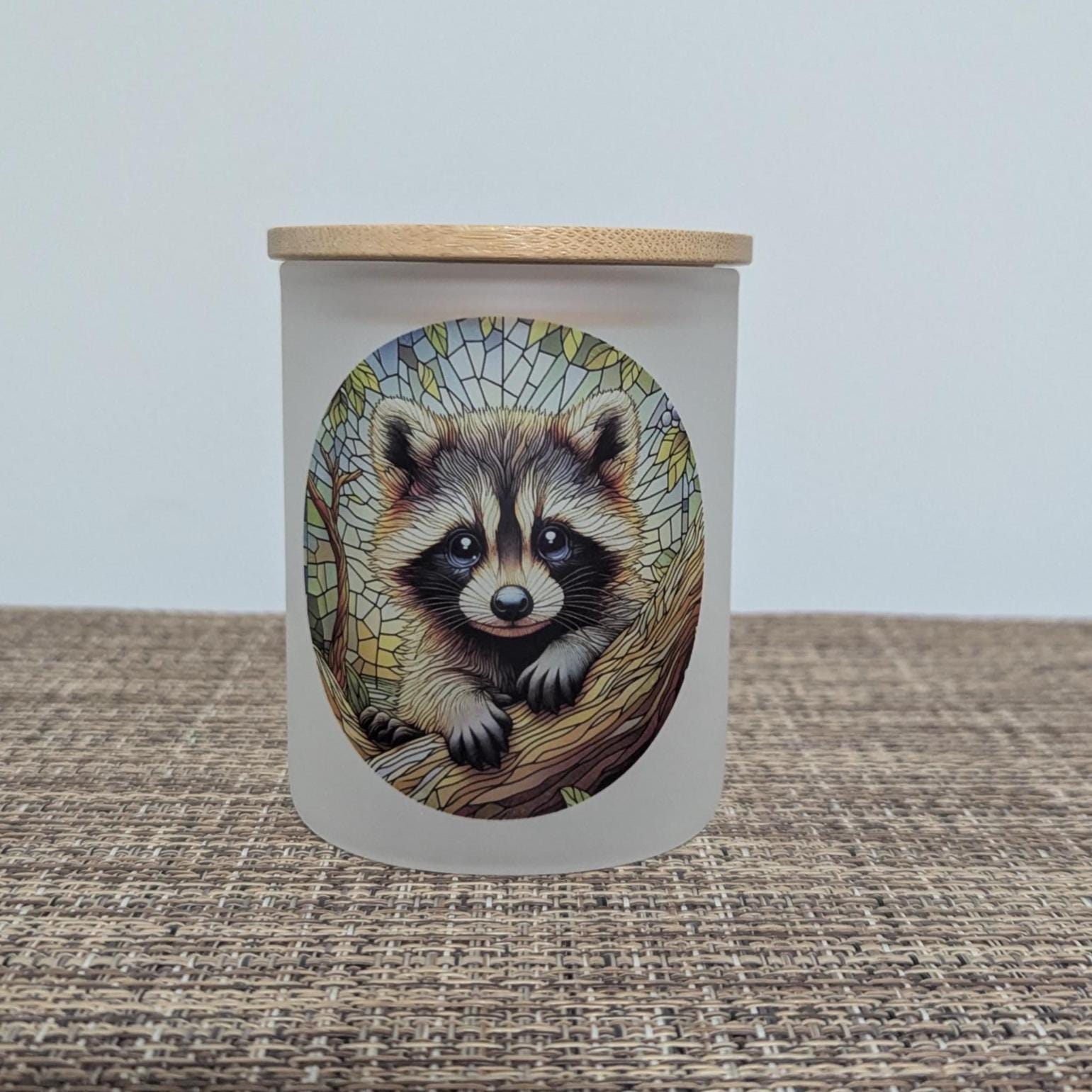 Raccoon Candle Holder With A Battery Operated Flickering Tea Light