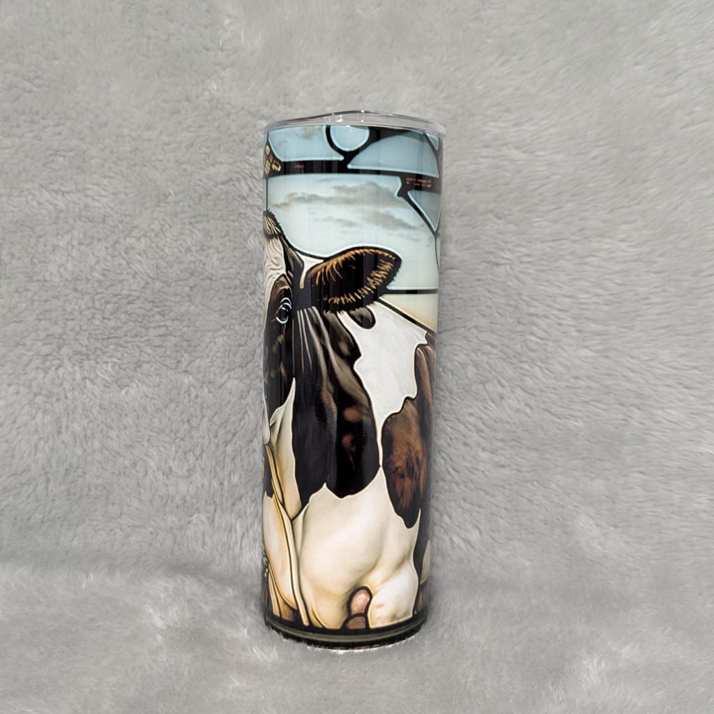 Holstein Cow Tumbler With A Stained Glass Design 20oz With Reusable Straw, Can Be Personalized