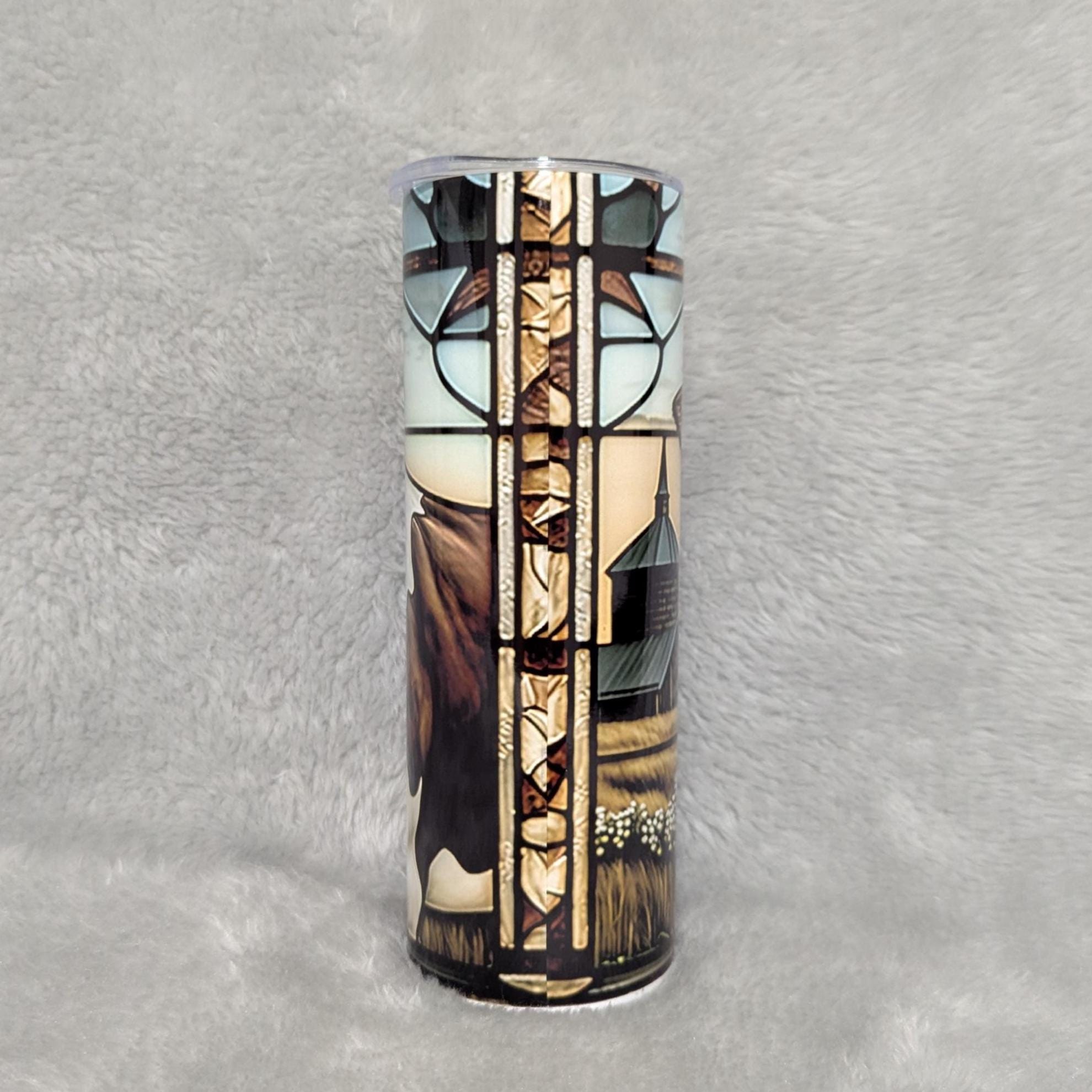 Holstein Cow Tumbler With A Stained Glass Design 20oz With Reusable Straw, Can Be Personalized