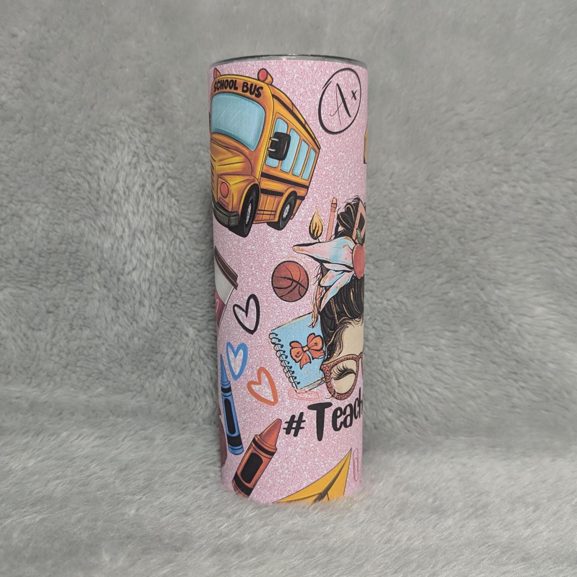 Teacher Life Messy Bun Girl Tumbler 20oz With Reusable Straw, Can Be Personalized