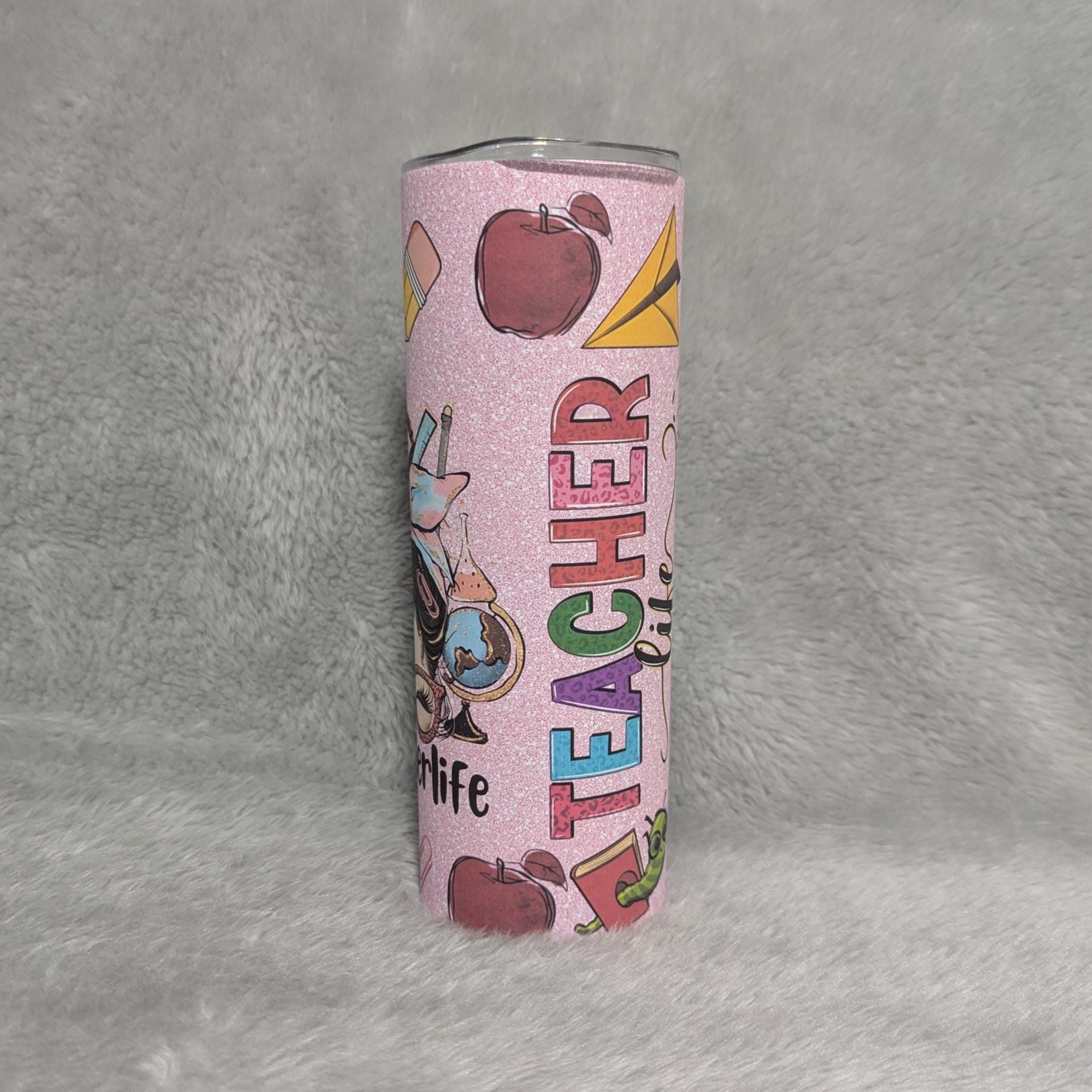 Teacher Life Messy Bun Girl Tumbler 20oz With Reusable Straw, Can Be Personalized