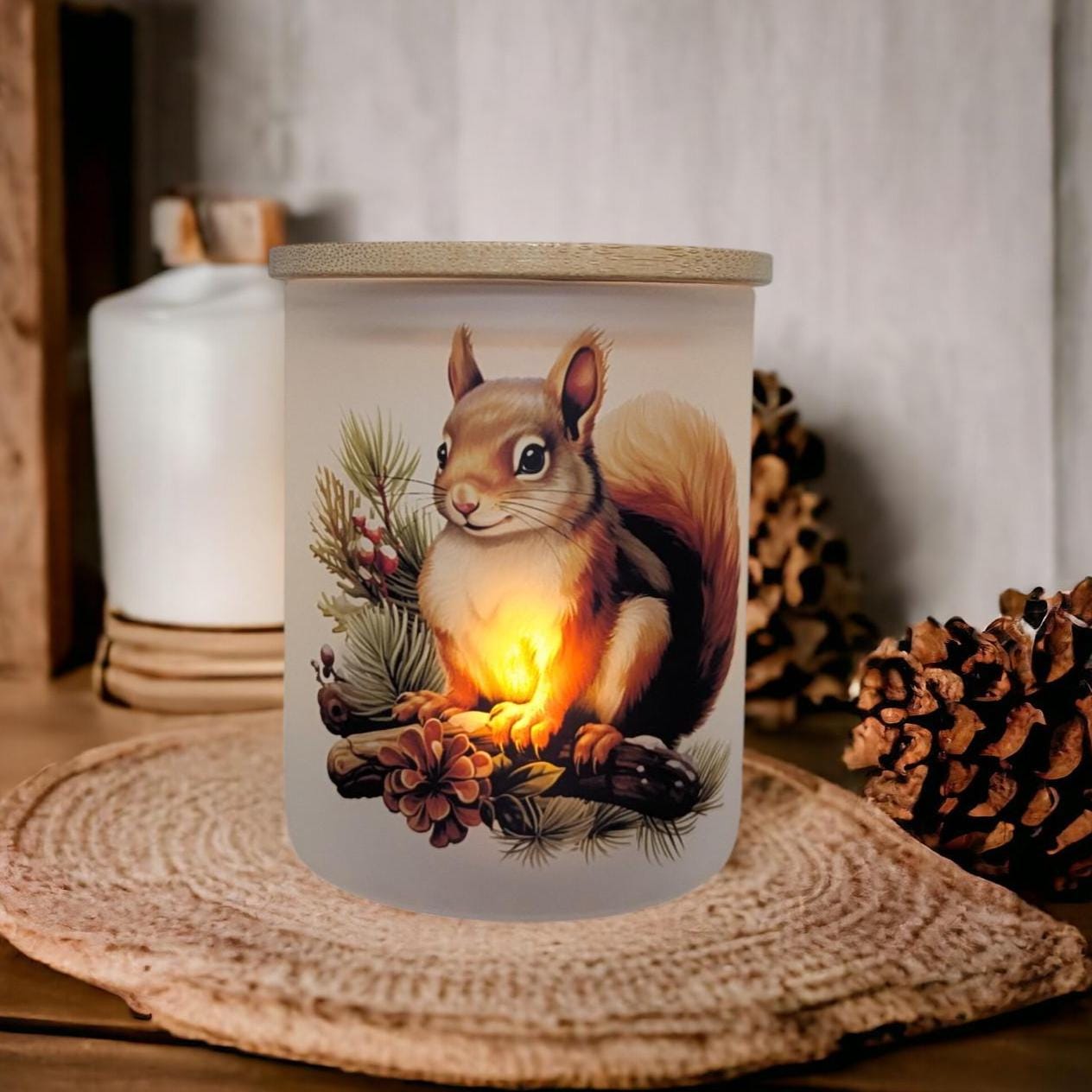 Squirrel Candle Holder With A Battery Operated Flickering Tea Light