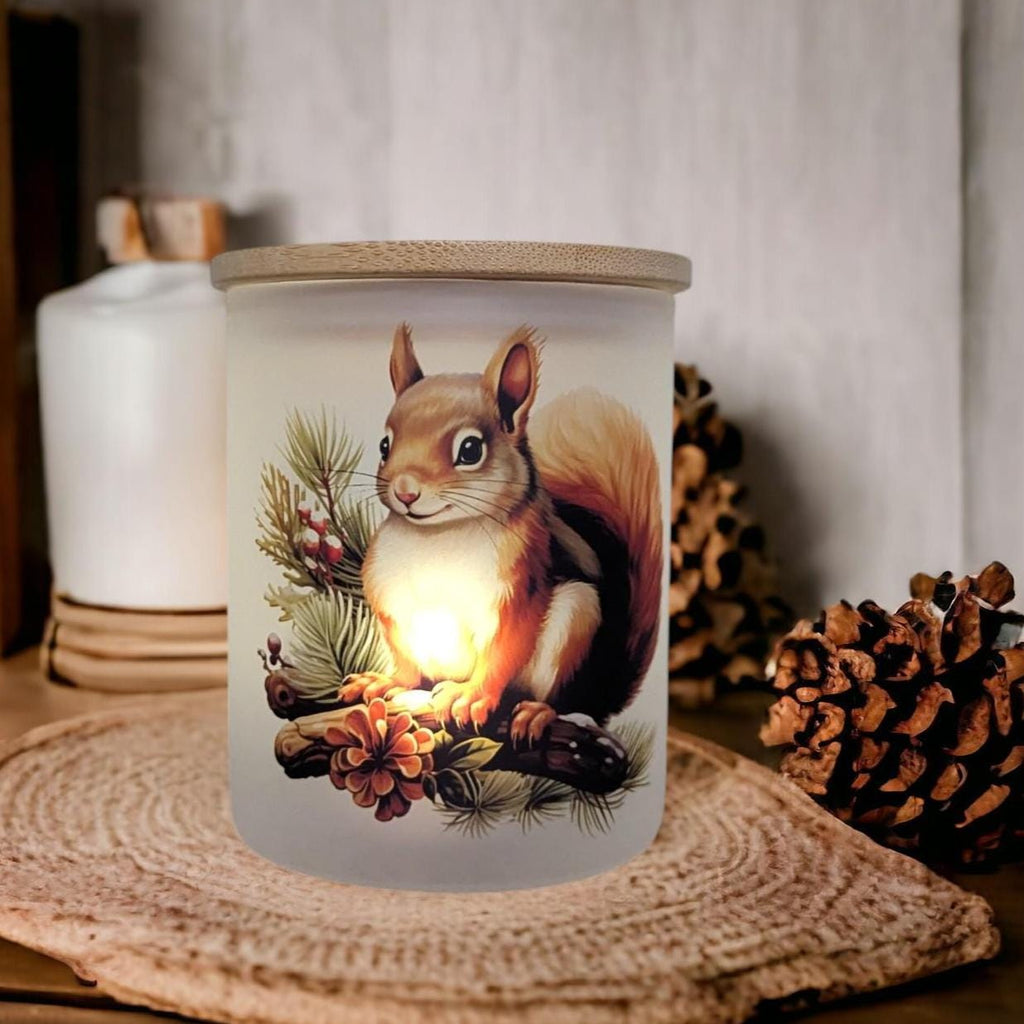 Squirrel Candle Holder With A Battery Operated Flickering Tea Light