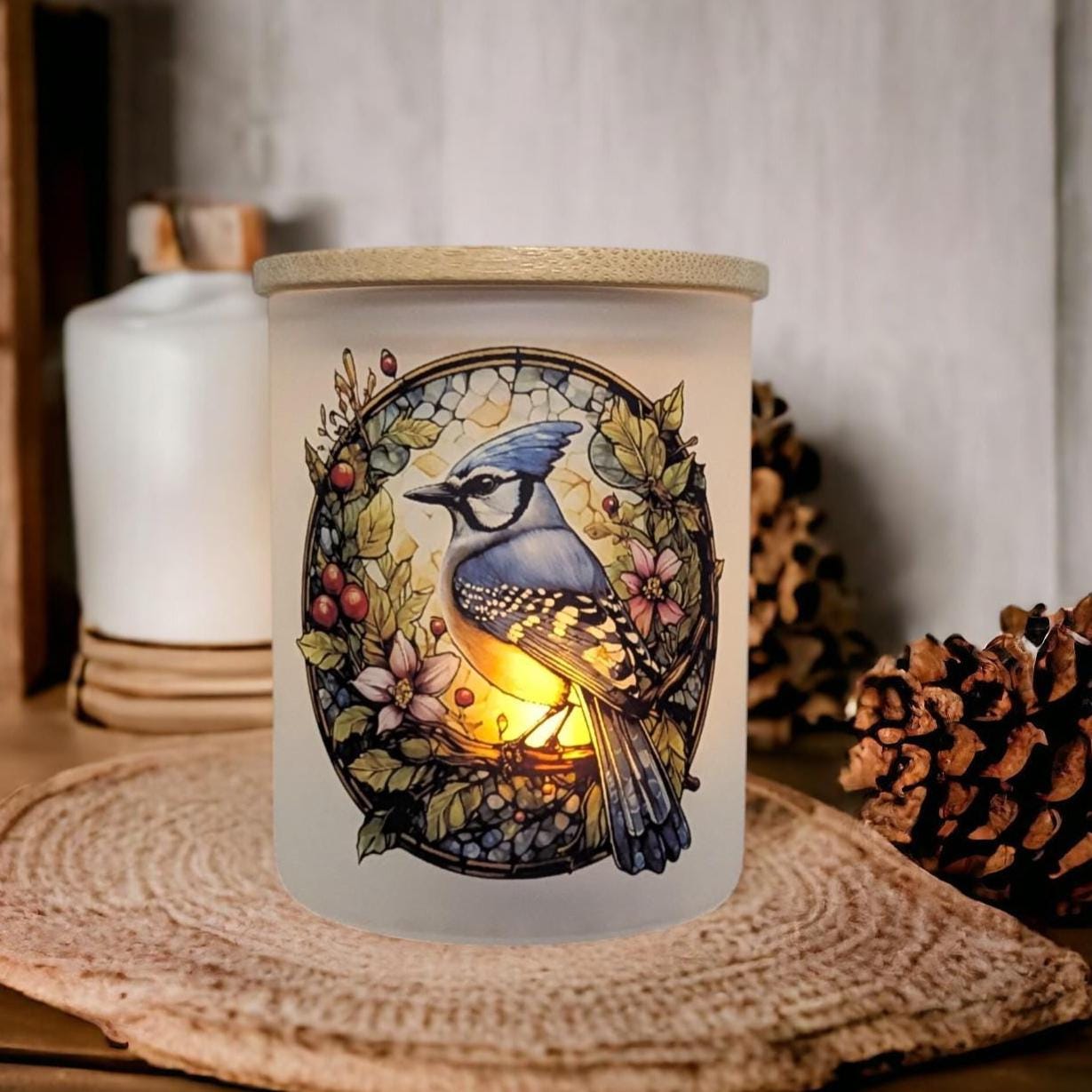 Blue Jay Candle Holder Includes A Battery Operated Flickering Tea Light