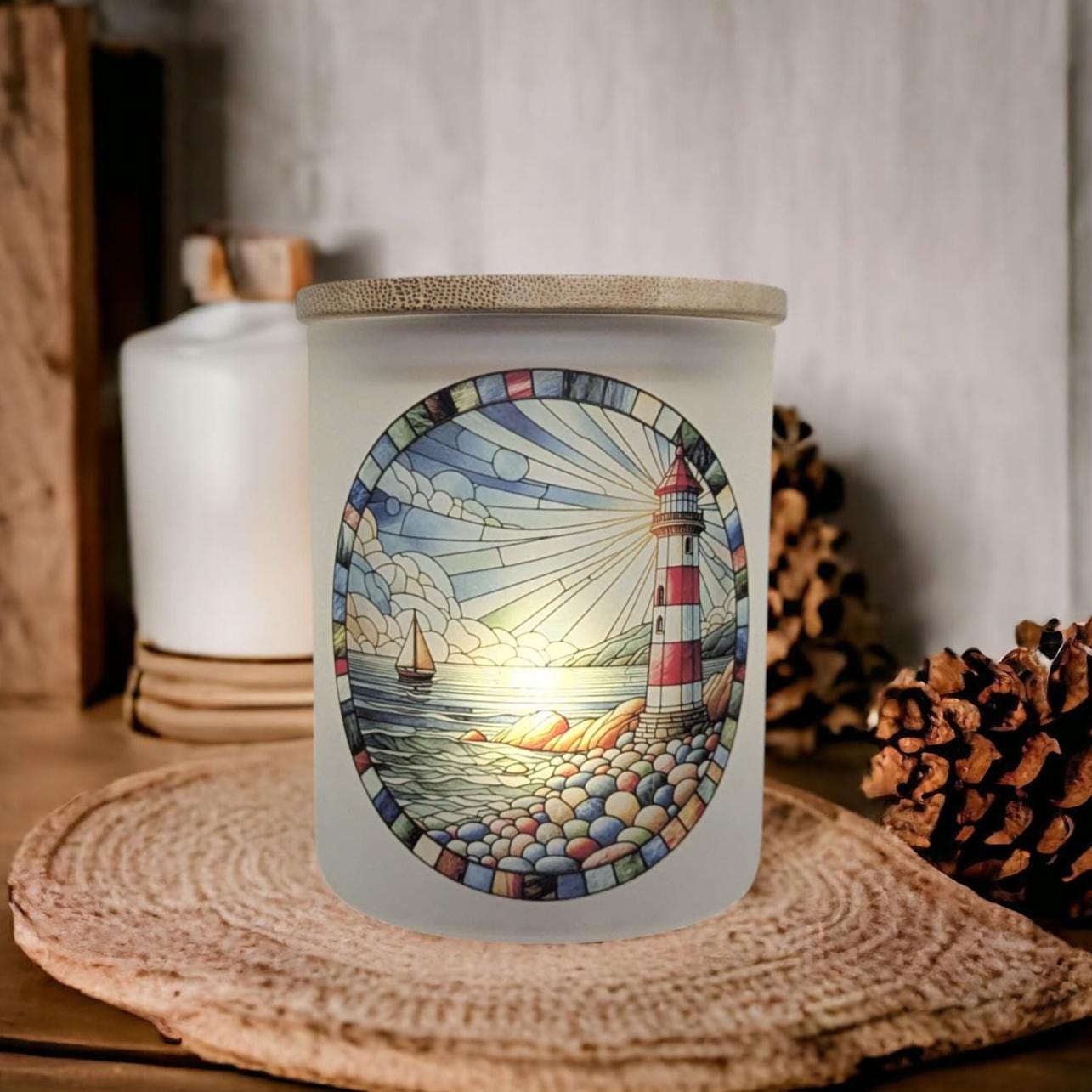 Lighthouse Candle Holder With A Battery Operated Flickering Tea Light
