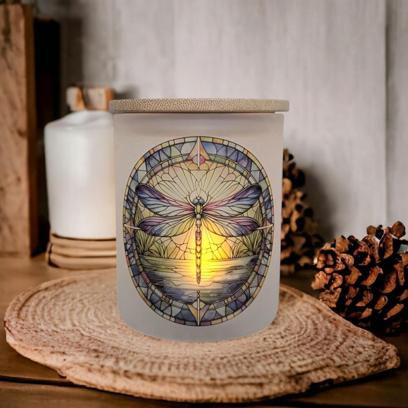Blue Dragonfly Candle Holder With A Battery Operated Flickering Tea Light
