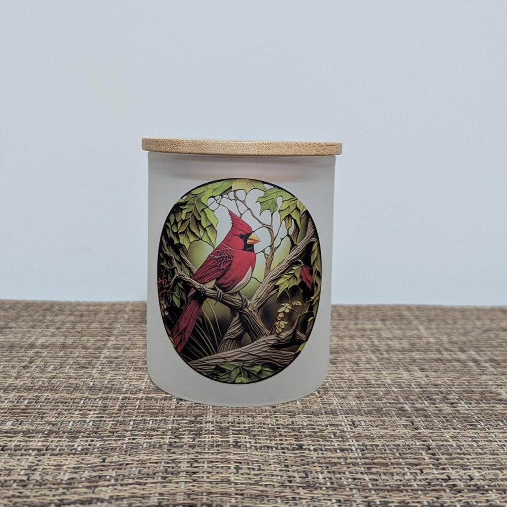 Stained Glass Design Red Cardinal Candle Holder with Flickering Tea Light