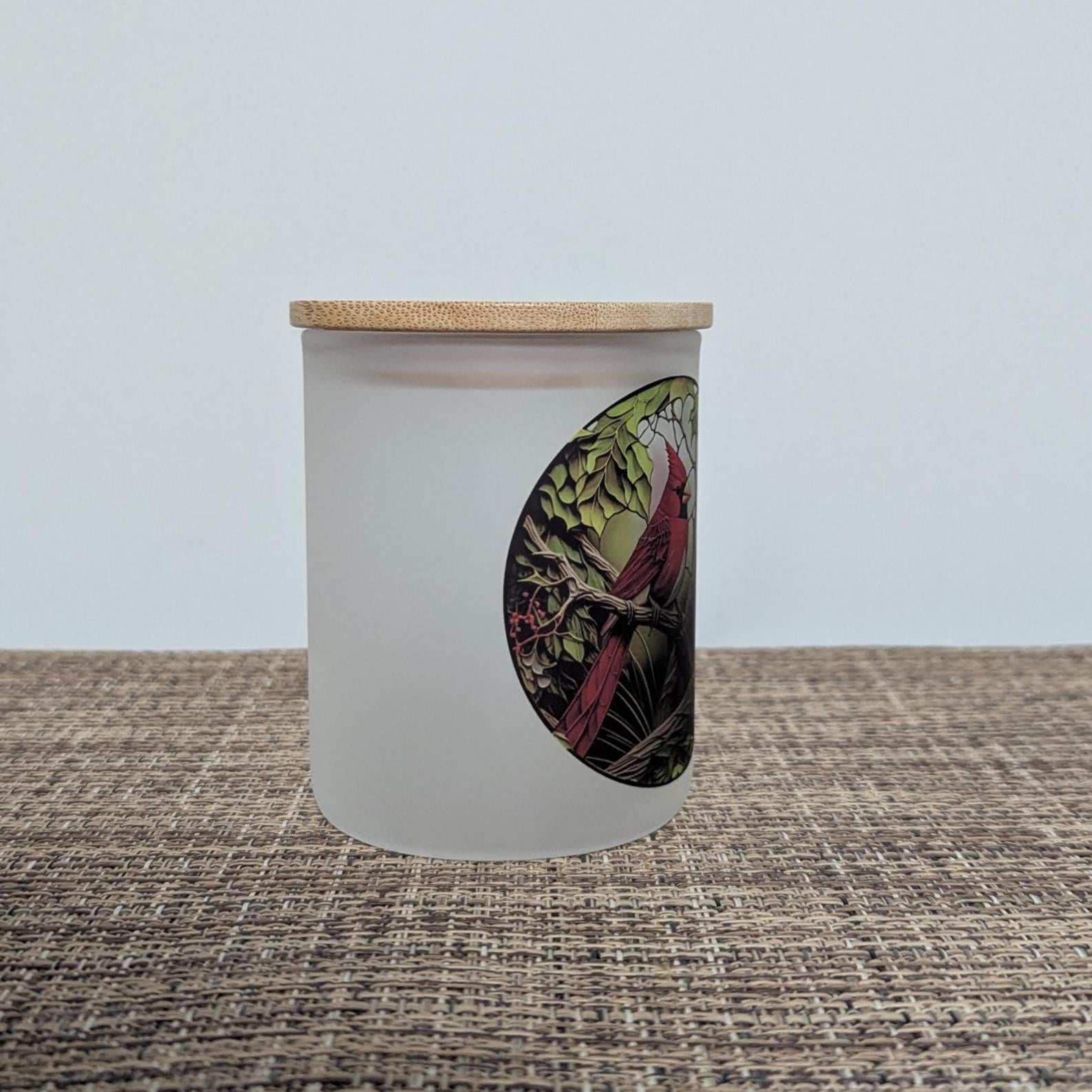 Stained Glass Design Red Cardinal Candle Holder with Flickering Tea Light