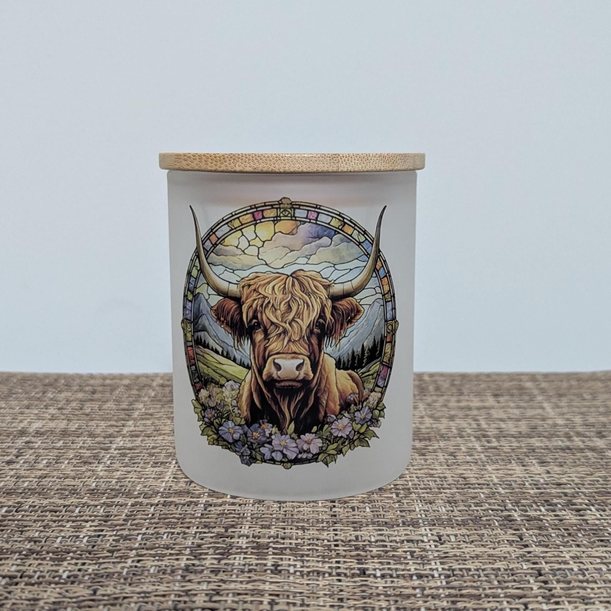 Highland Cow Stained Glass Design Candle Holder with Battery Operated Flickering Tea Light