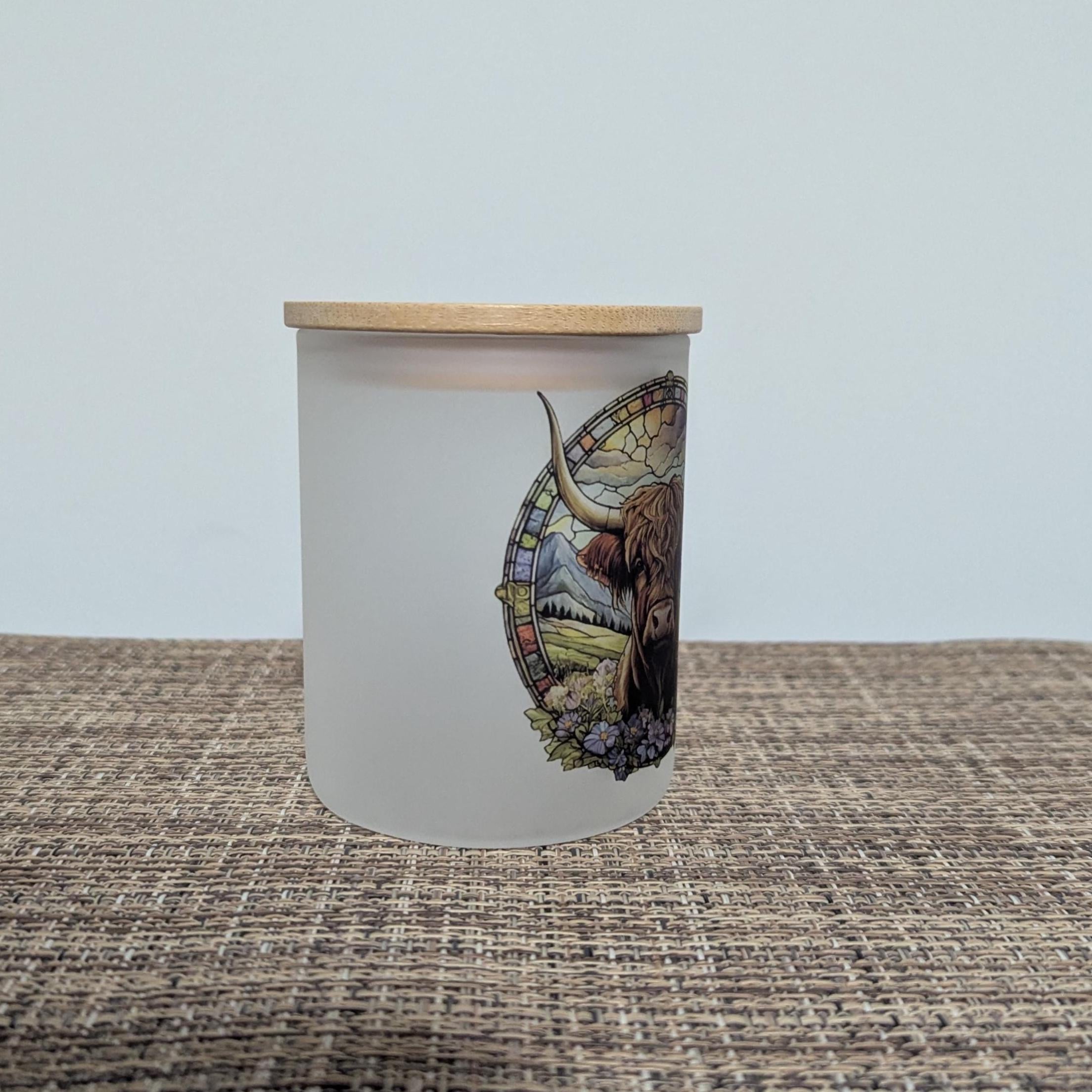 Highland Cow Stained Glass Design Candle Holder with Battery Operated Flickering Tea Light
