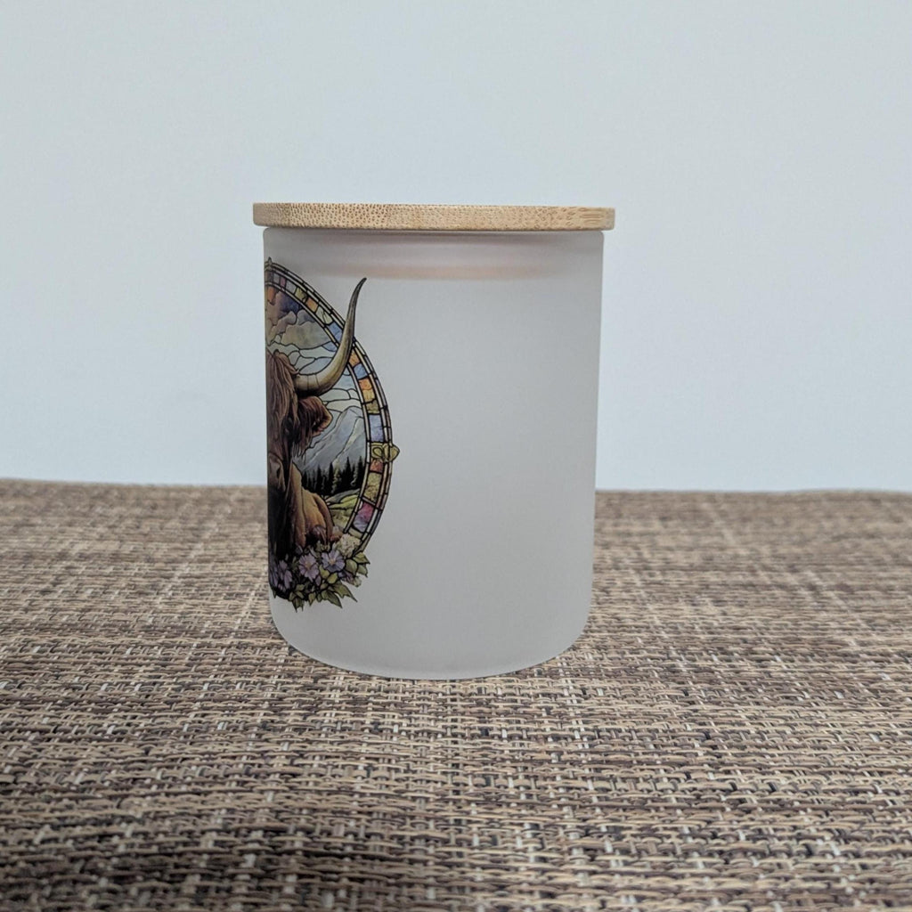 Highland Cow Stained Glass Design Candle Holder with Battery Operated Flickering Tea Light