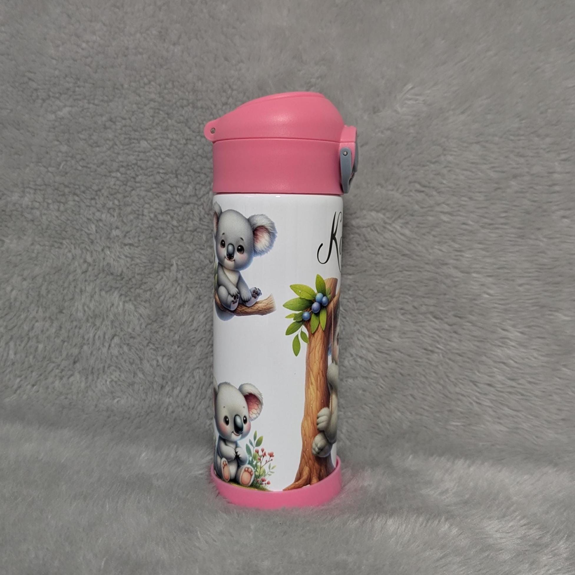 Kids Koala Bear Water Bottle 12oz With Reusable Straw, Can Be Personalized
