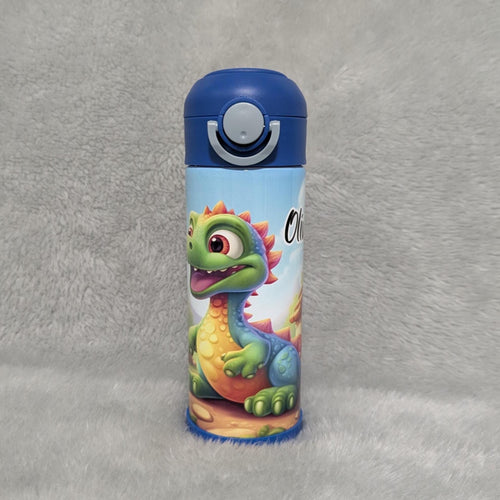 Adorable Kids Dinosaur Water Bottle 12oz With Reusable Straw Can Be Personalized