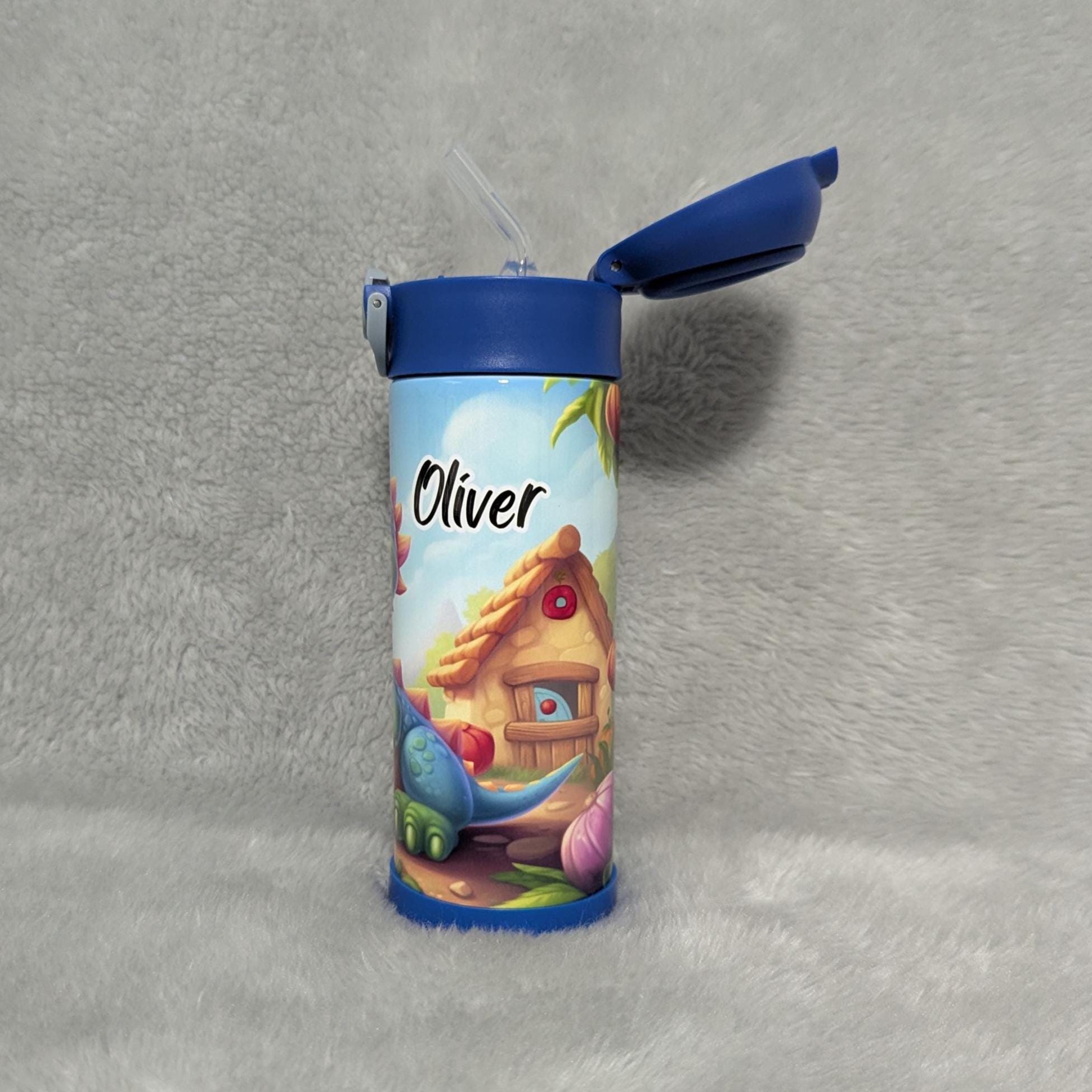 Adorable Kids Dinosaur Water Bottle 12oz With Reusable Straw Can Be Personalized