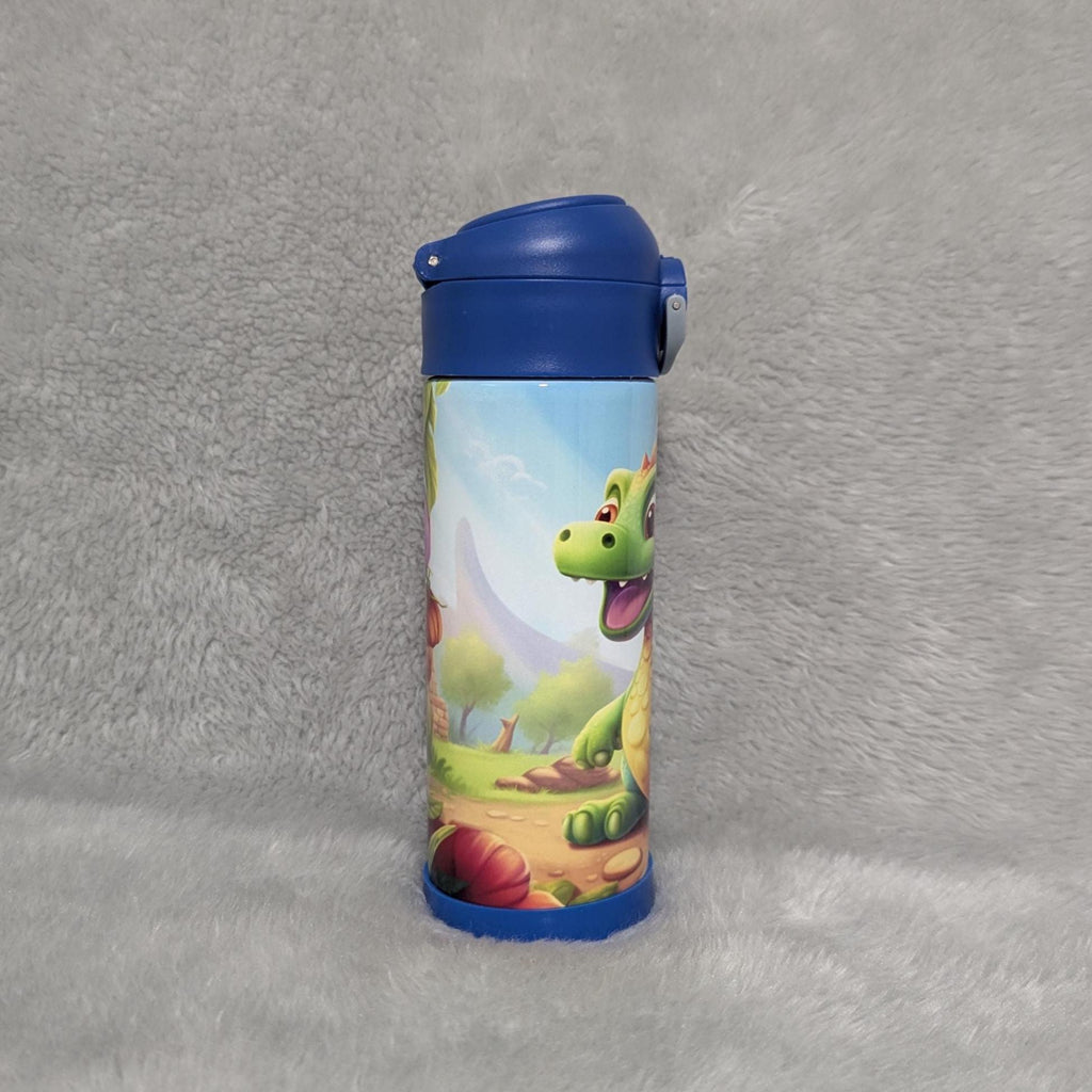 Adorable Kids Dinosaur Water Bottle 12oz With Reusable Straw Can Be Personalized