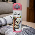 Kids Koala Bear Water Bottle 12oz With Reusable Straw, Can Be Personalized
