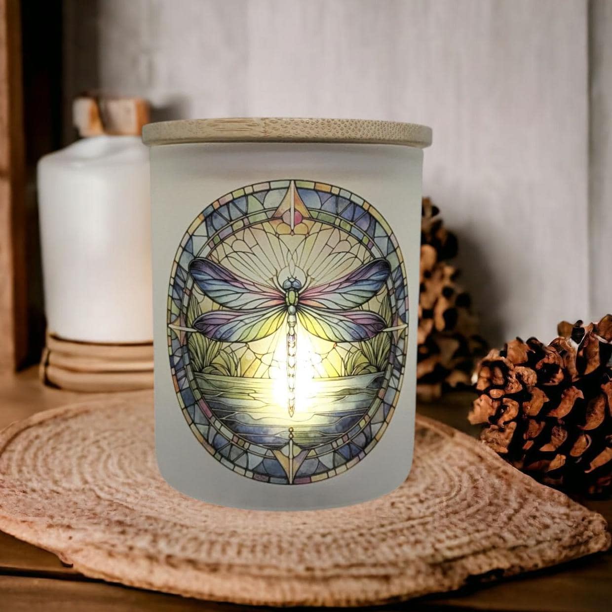 Blue Dragonfly Candle Holder With A Battery Operated Flickering Tea Light