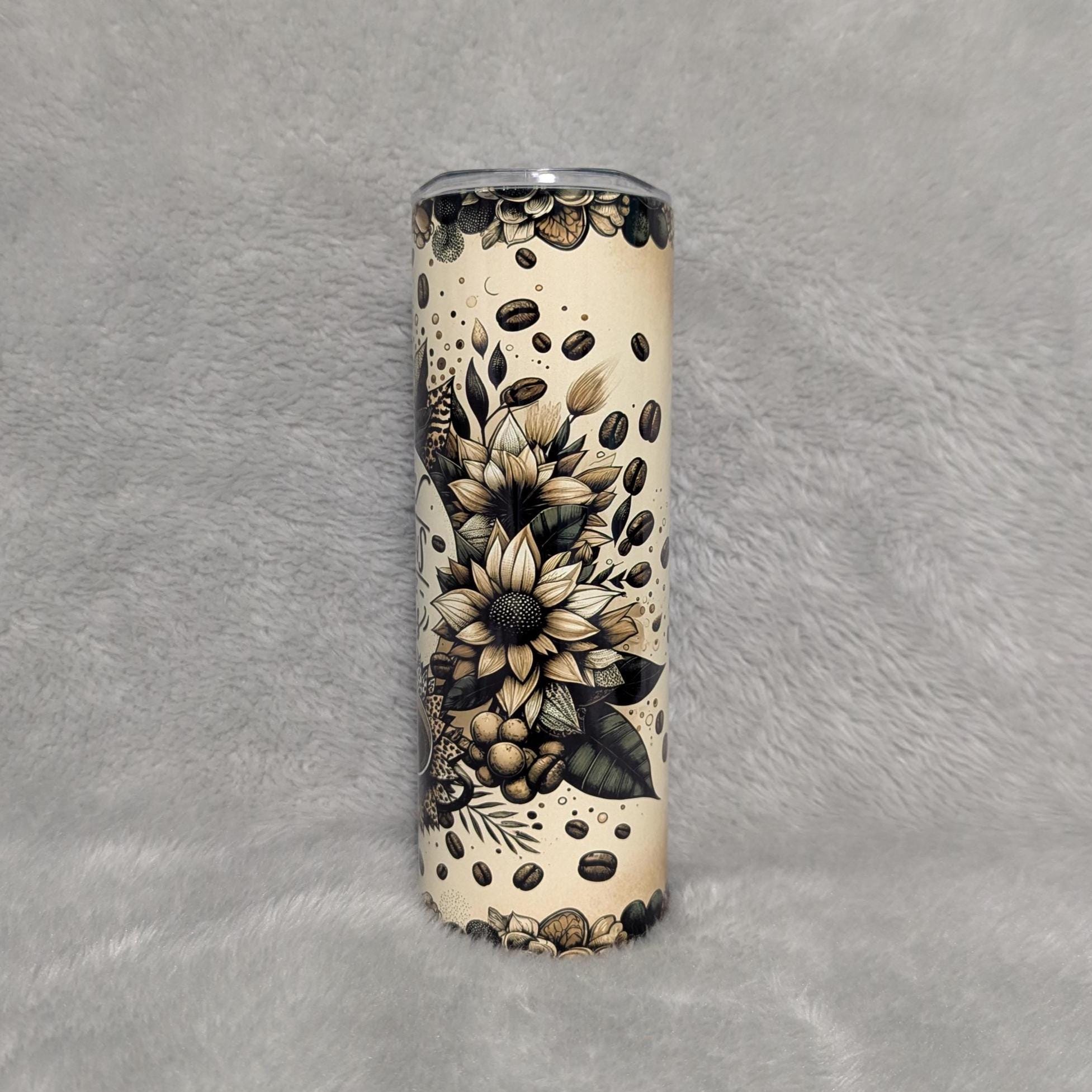 Life Happens Coffee Helps Tumbler With Coffee Beans and A Floral Print Includes Reusable Straw, Hot Cold Drinkware For Home Or On The Go